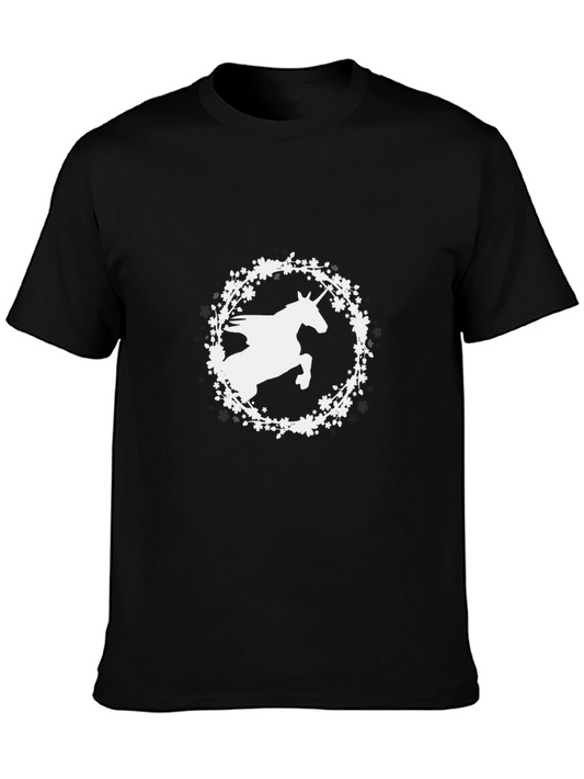 Unicorn Floral Graphic Tee - Black Cotton T-Shirt