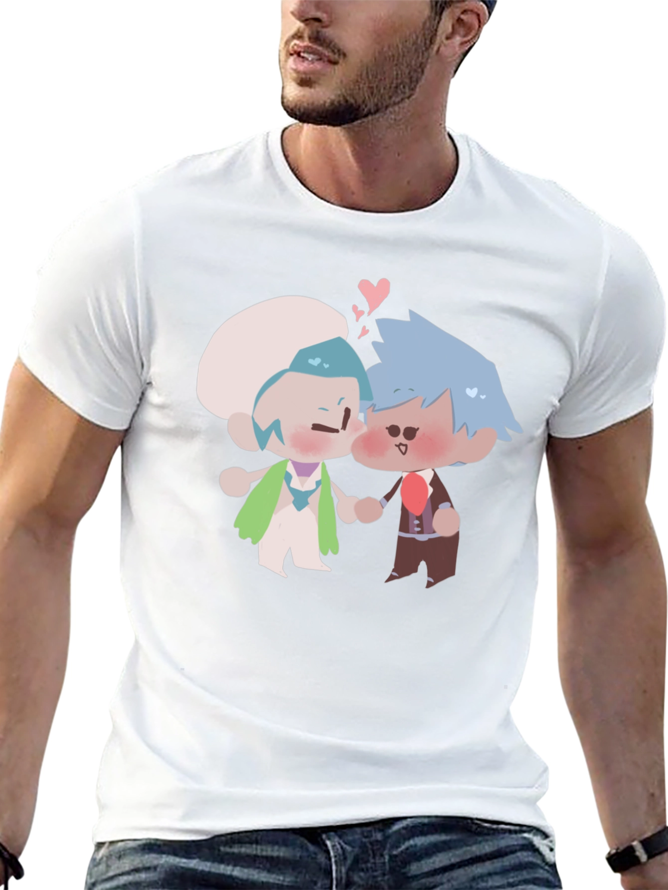 Cute Kissing Cartoon Couple Black T-Shirt