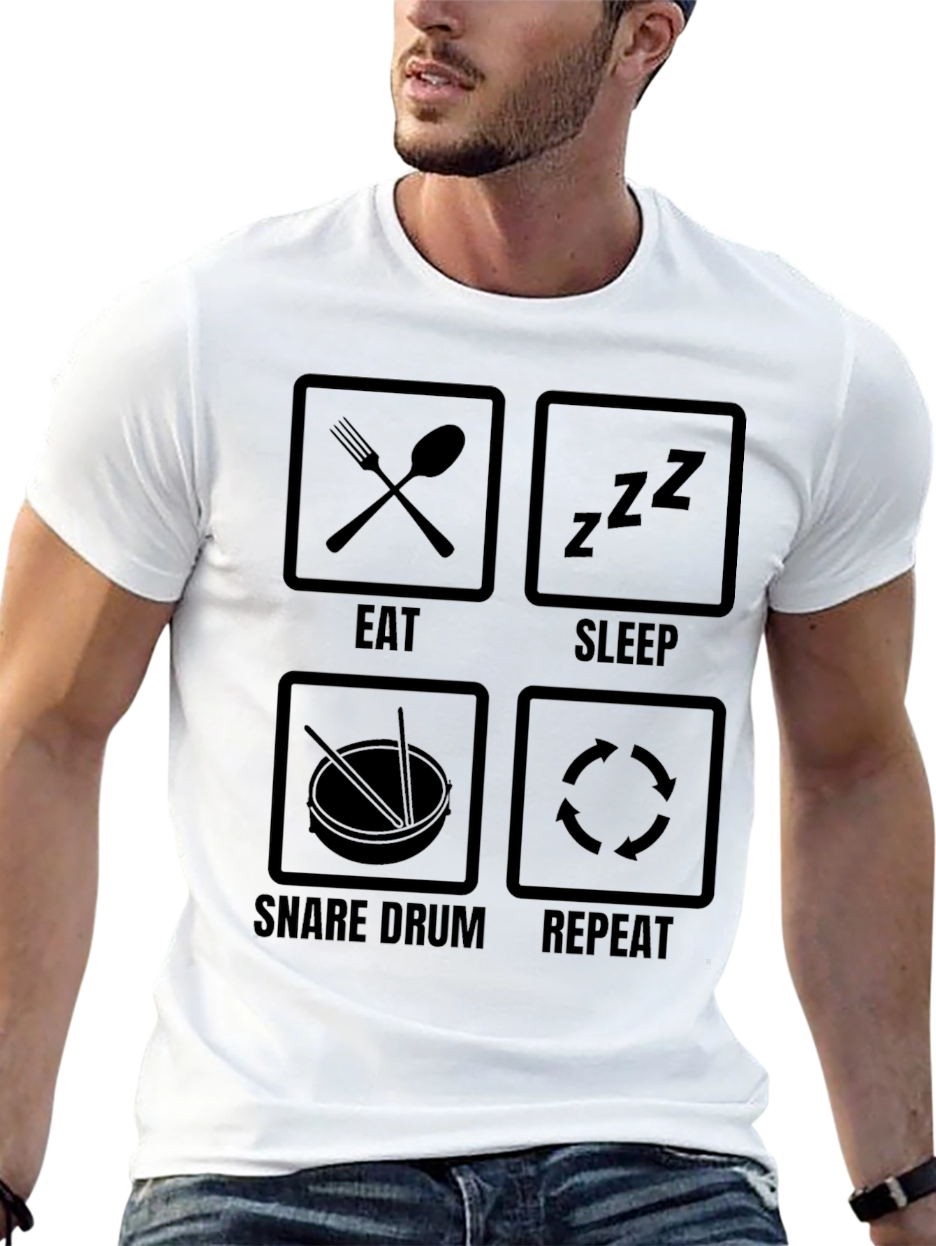 Eat Sleep Snare Drum Repeat Black Graphic Tee