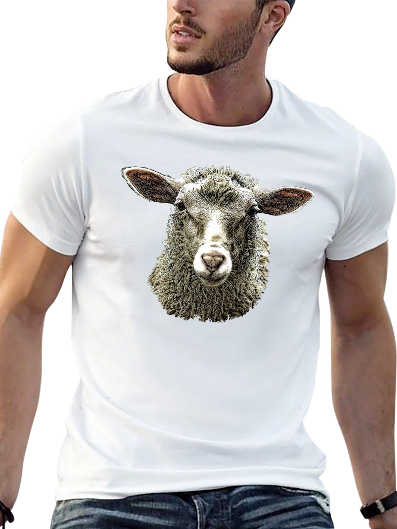 Sheep Head T-Shirt - Black Crew Neck Tee