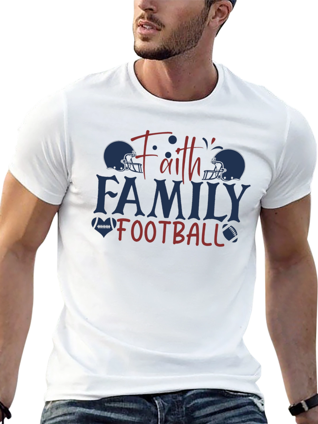 Faith Family Football Graphic T-Shirt