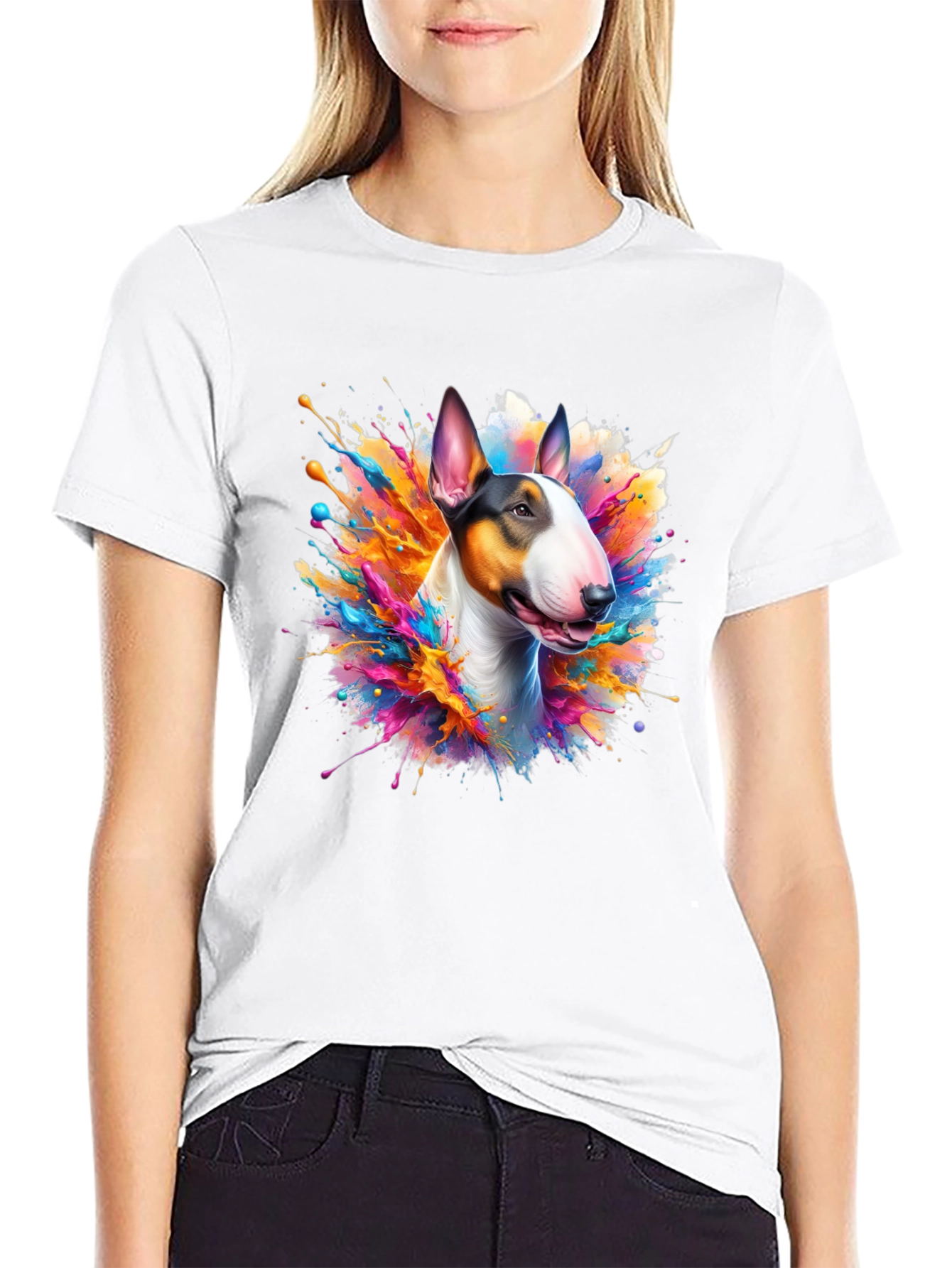 Bull Terrier Splash Art Black Tee