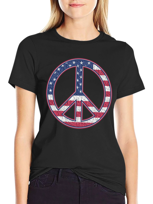 American Flag Peace Sign Black T-Shirt