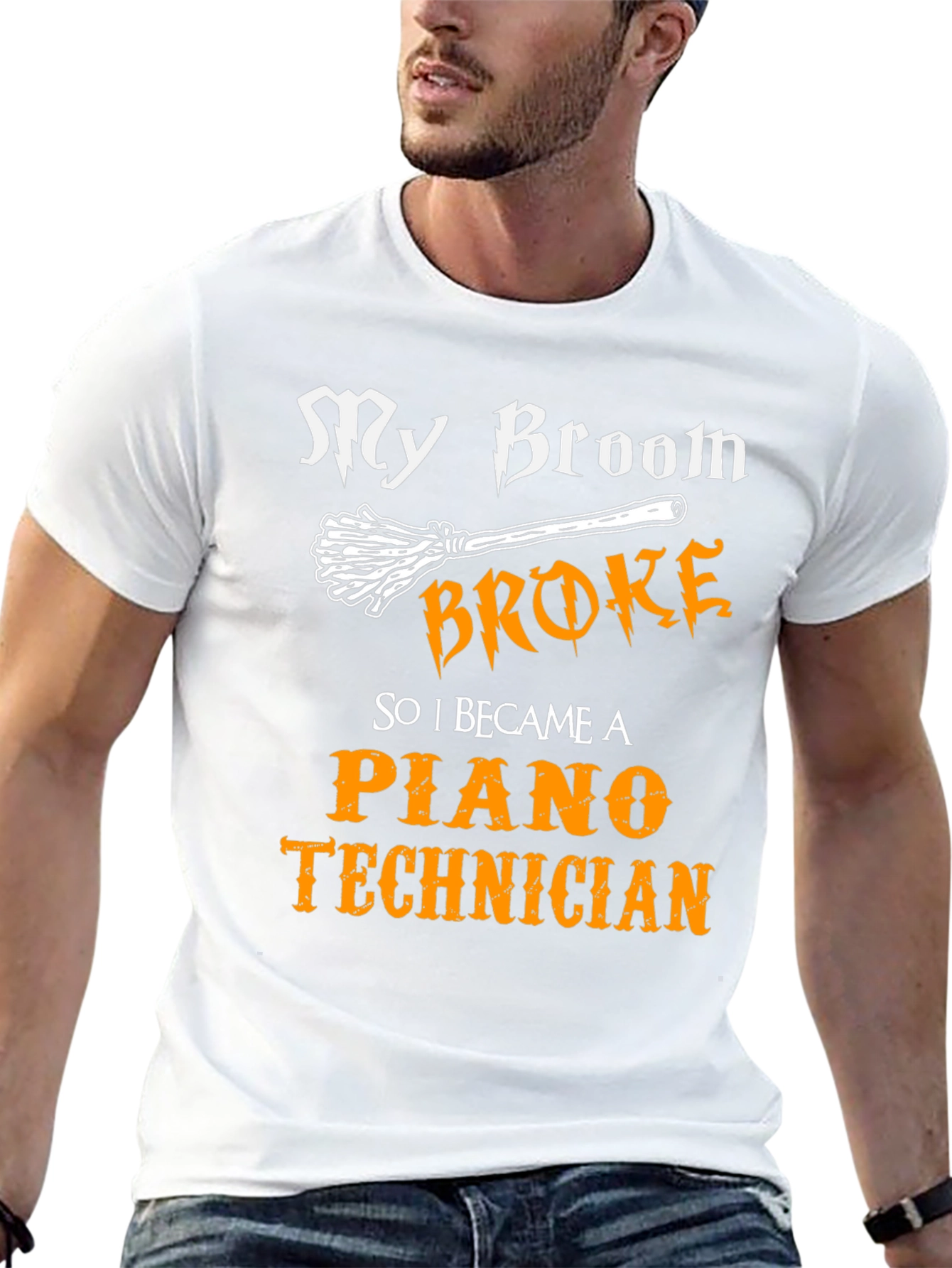 Piano Technician T-Shirt: My Broom Broke Black Cotton Tee