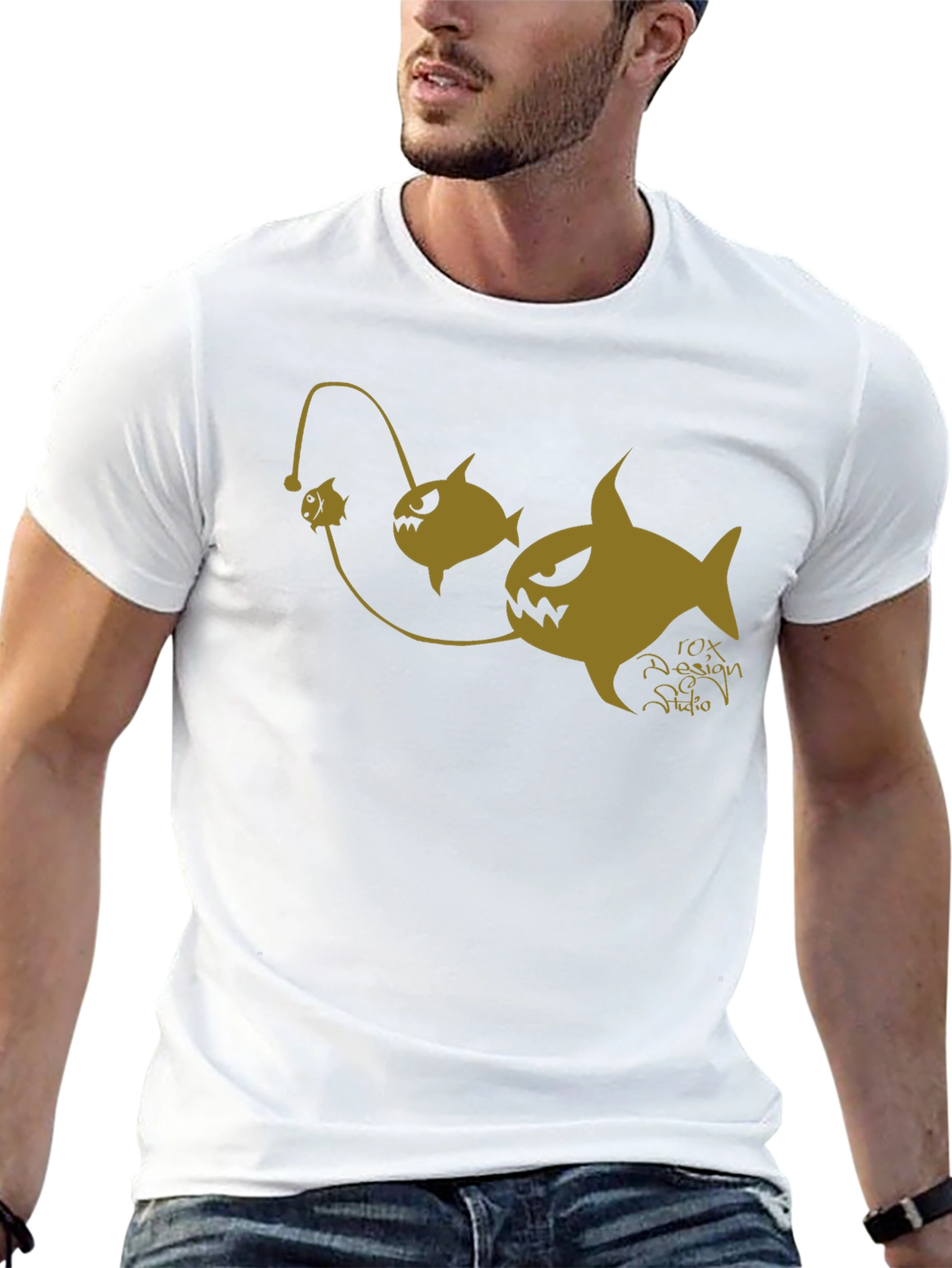 Anglerfish Cartoon Graphic Black T-Shirt
