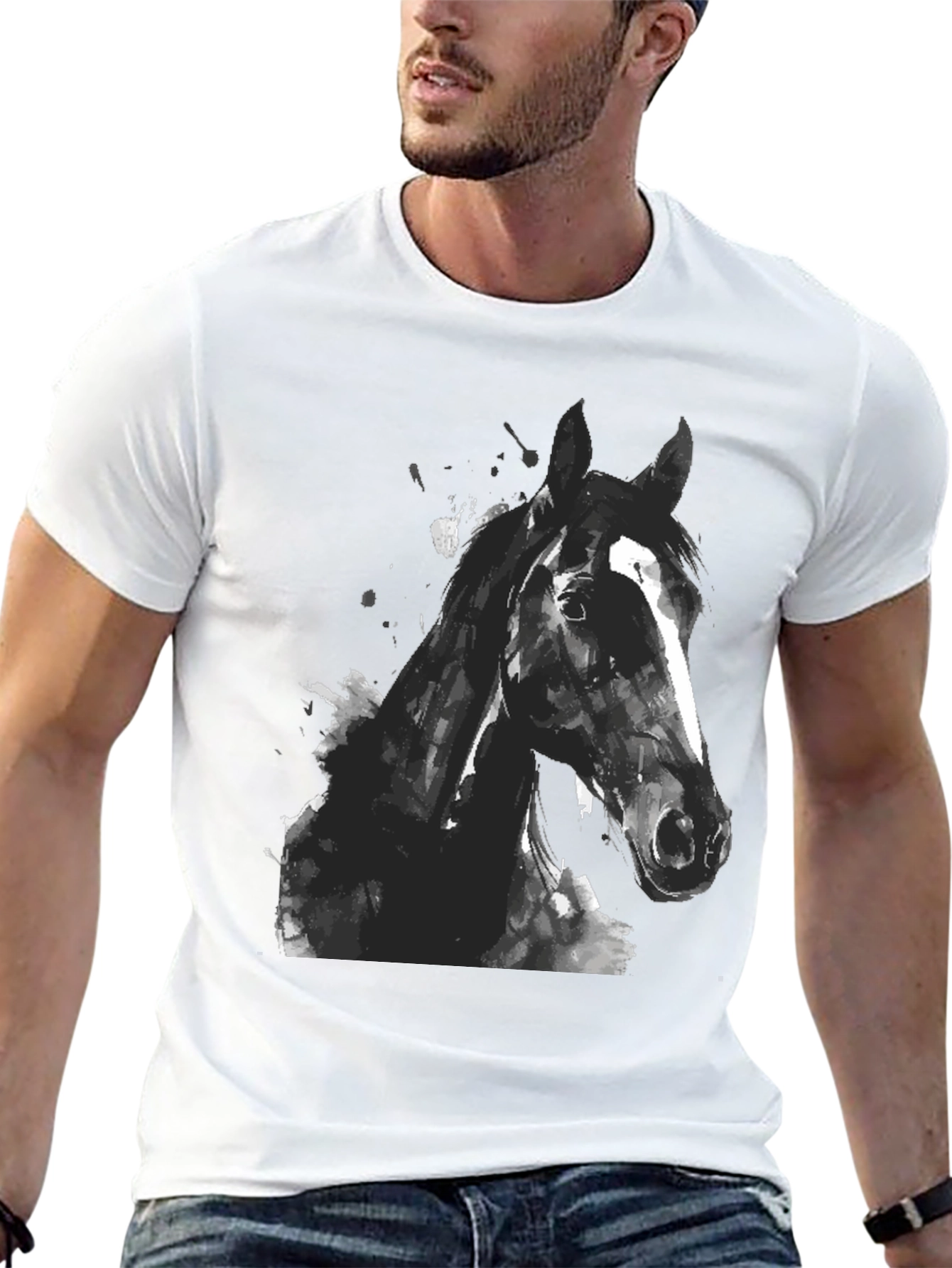 Black Horse Graphic Print Mens T-Shirt