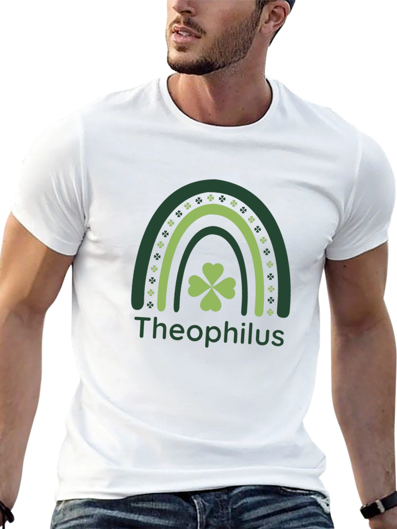 St. Patricks Day Theophilus Rainbow Clover T-Shirt