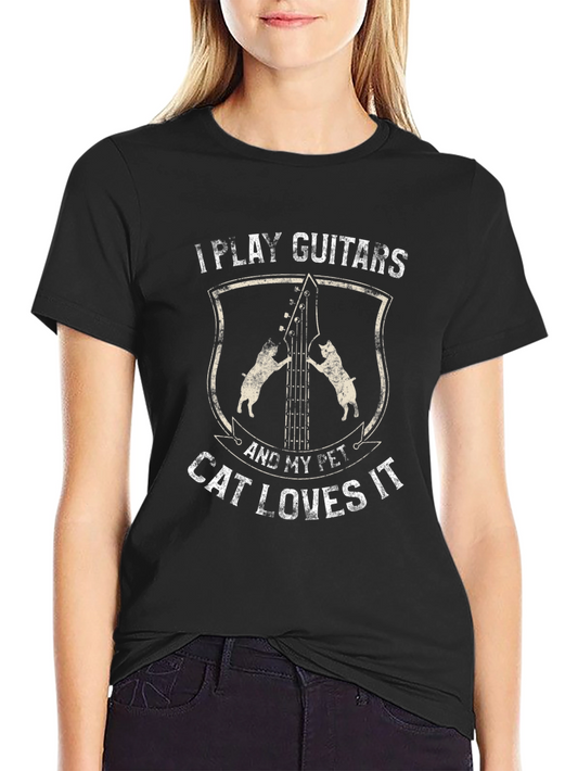 I Play Guitars & My Pet Cat Loves It - Funny Musician T-Shirt