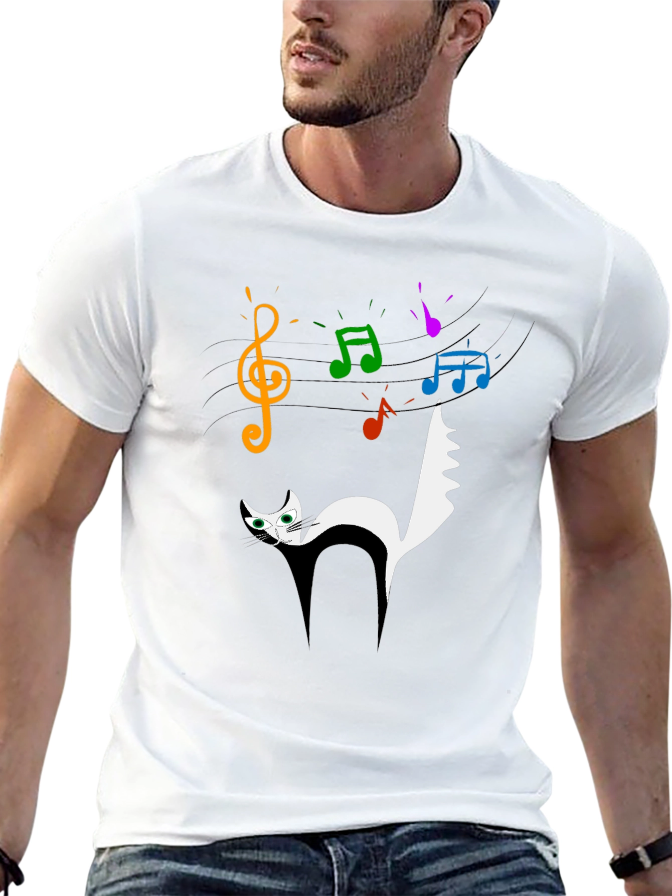 Musical Cat Graphic Black T-Shirt