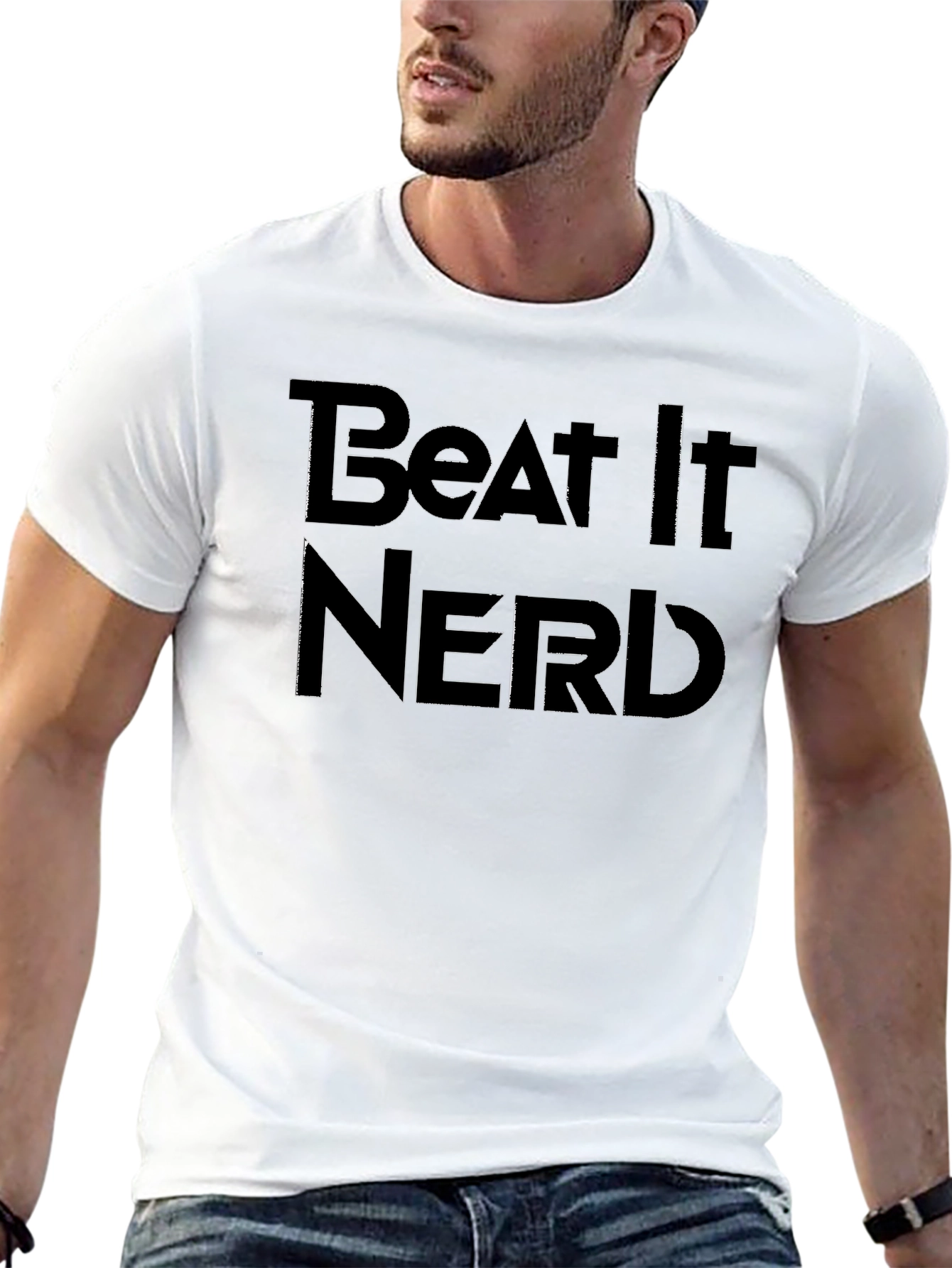 Beat It Nerd Graphic Tee - Black Crewneck