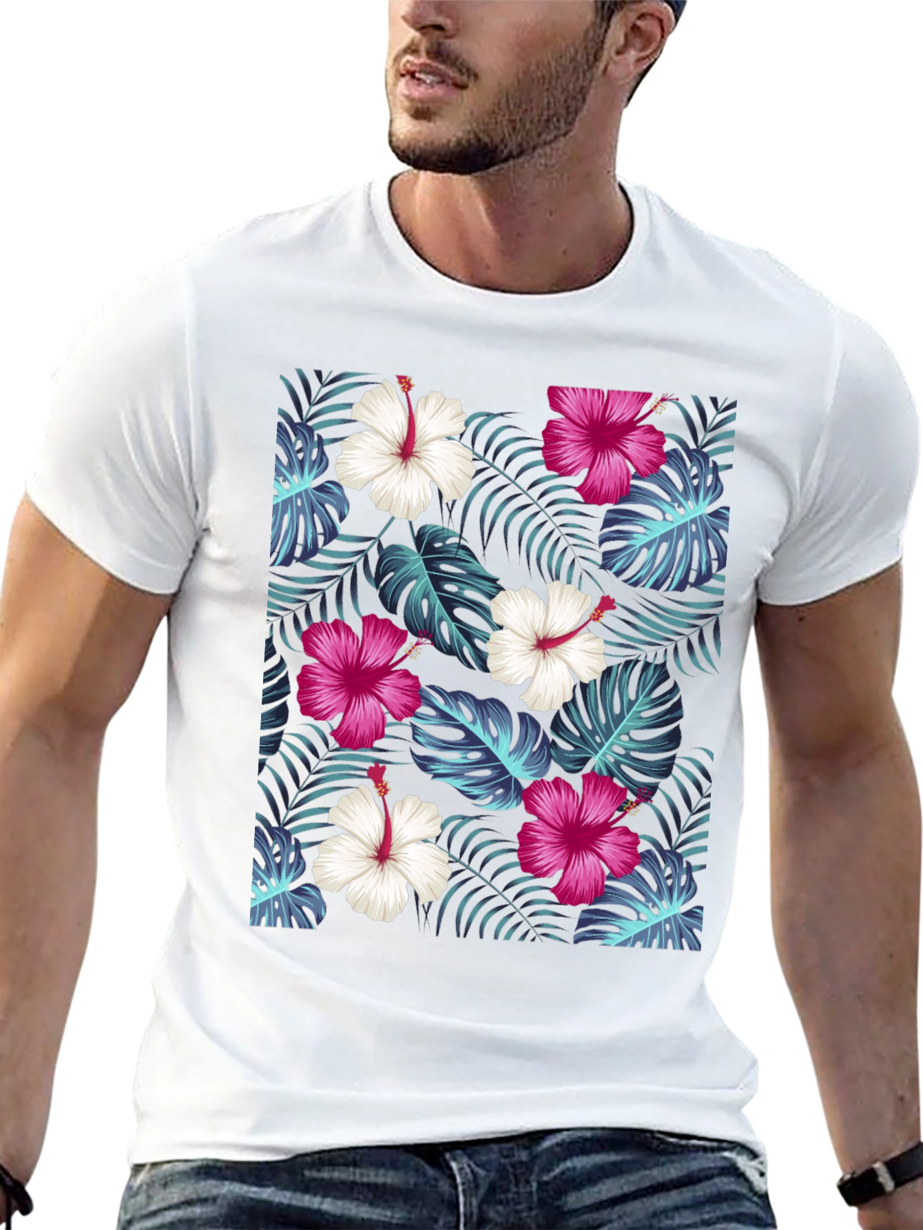 Tropical Floral Print Black T-Shirt