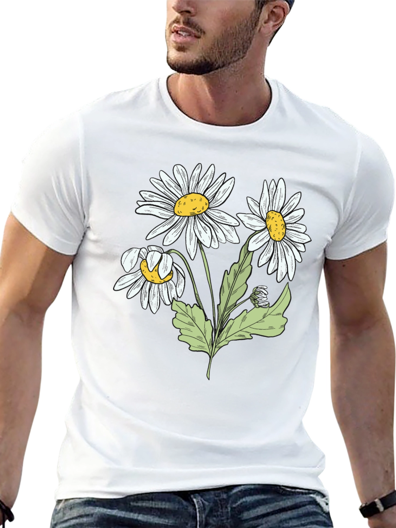 Daisy Graphic Print Black Cotton T-Shirt