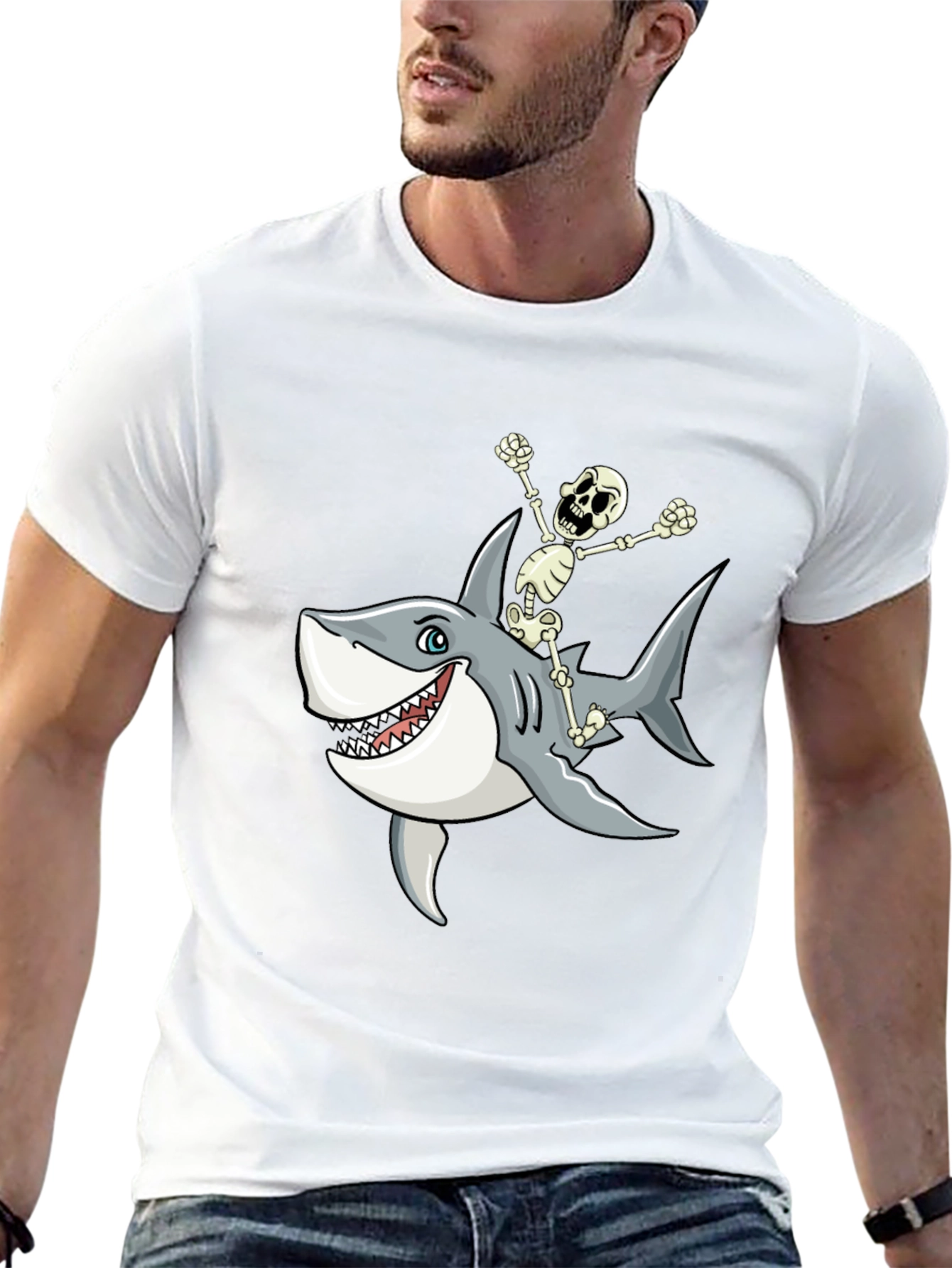 Shark Riding Skeleton T-Shirt