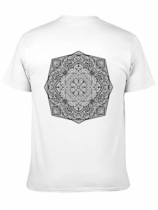 Black Mandala Print Mens T-Shirt