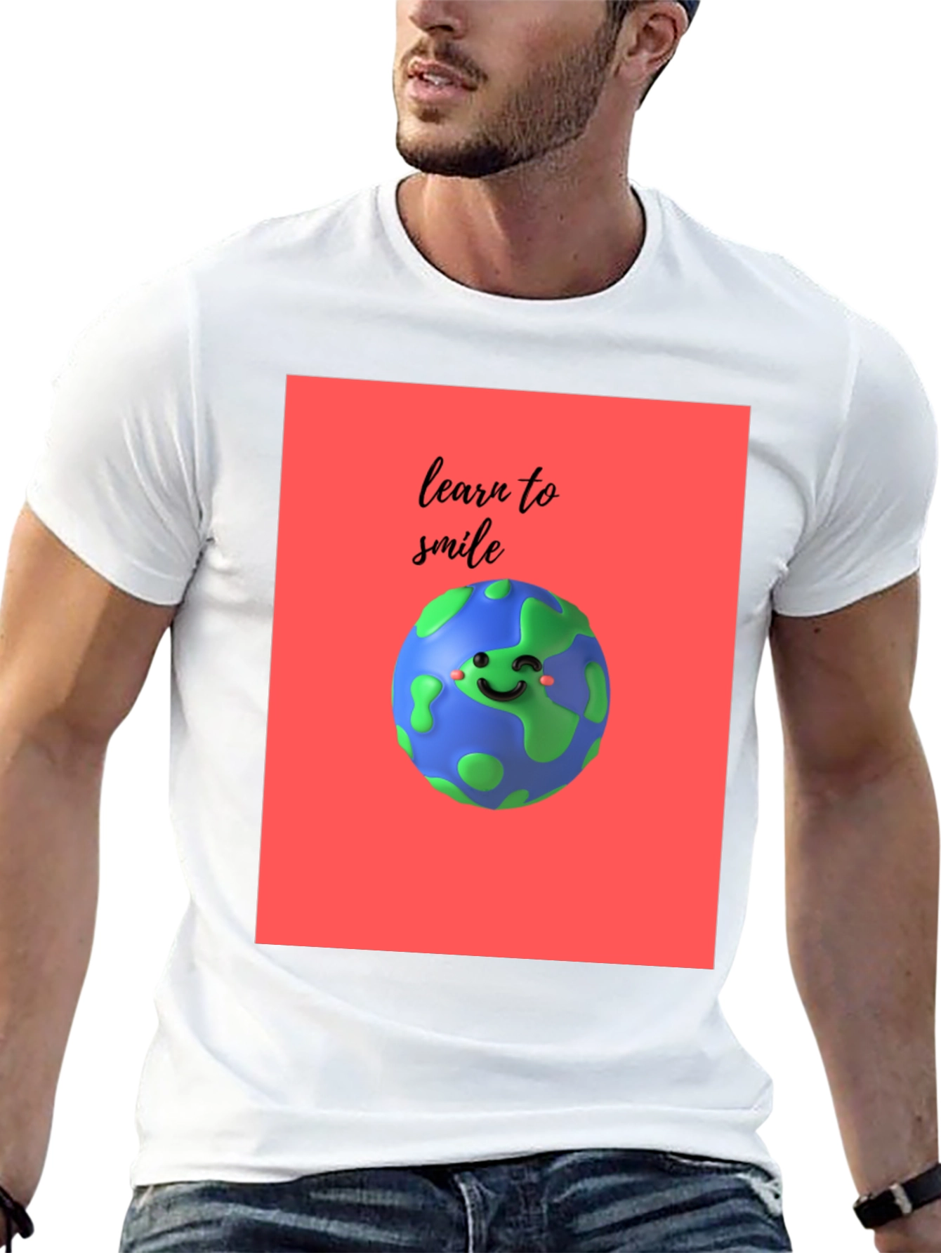Learn to Smile Earth Graphic Black T-Shirt