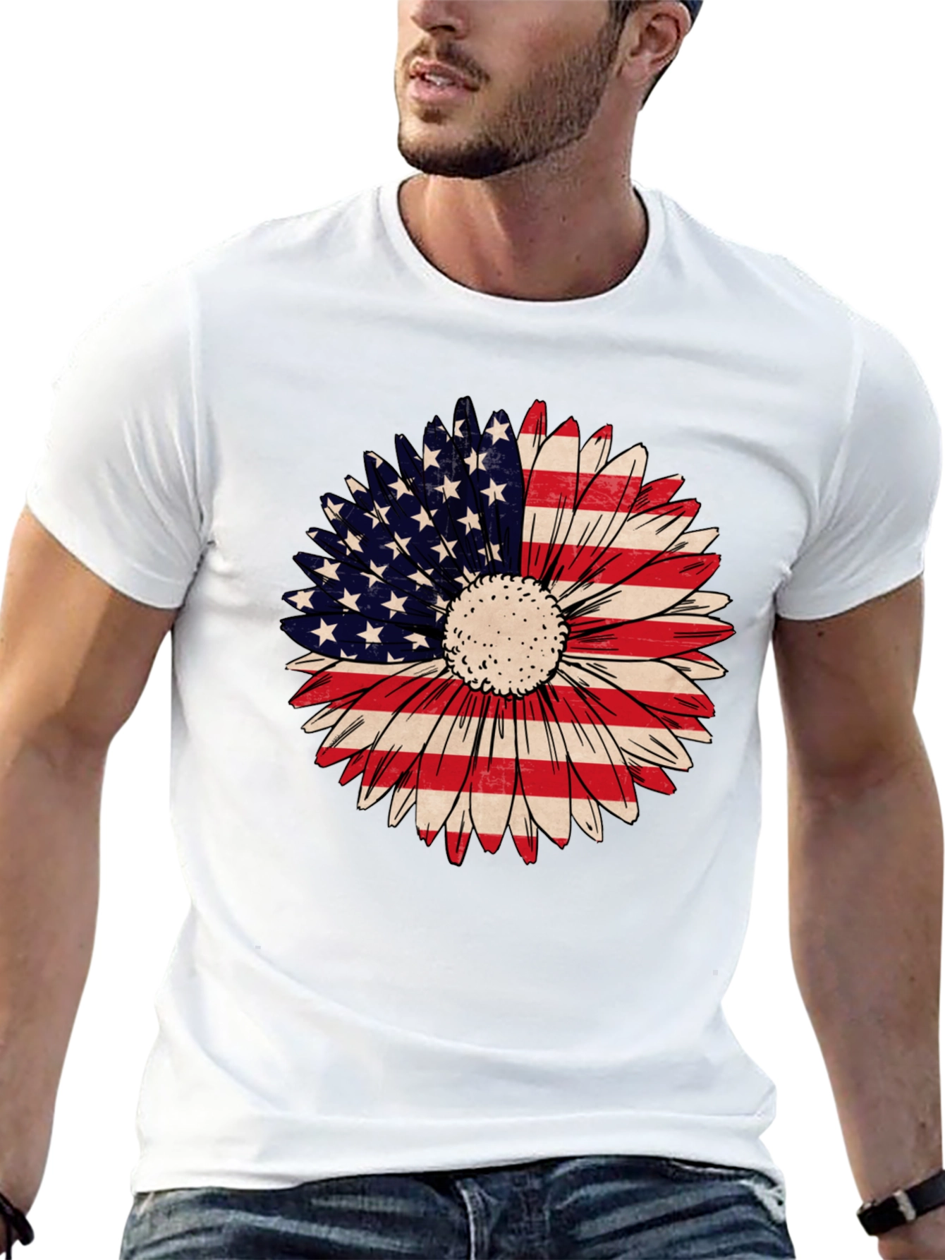 American Flag Sunflower Graphic Tee