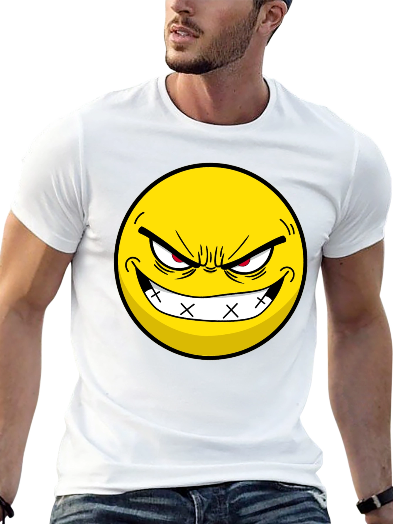 Evil Grin Emoji Black T-Shirt - Express Yourself!