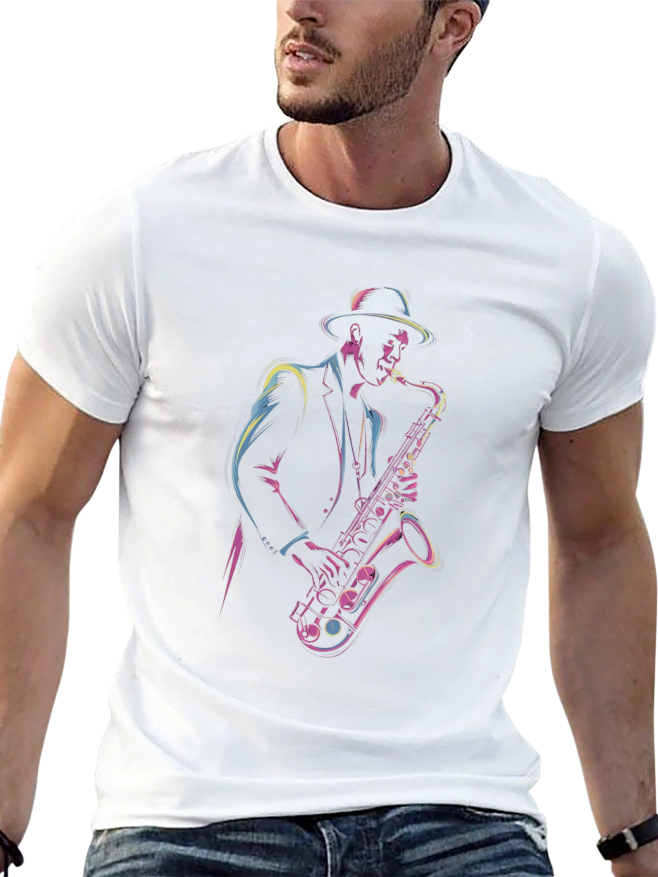 Saxophone Player Graphic Tee - Cool Jazz Shirt