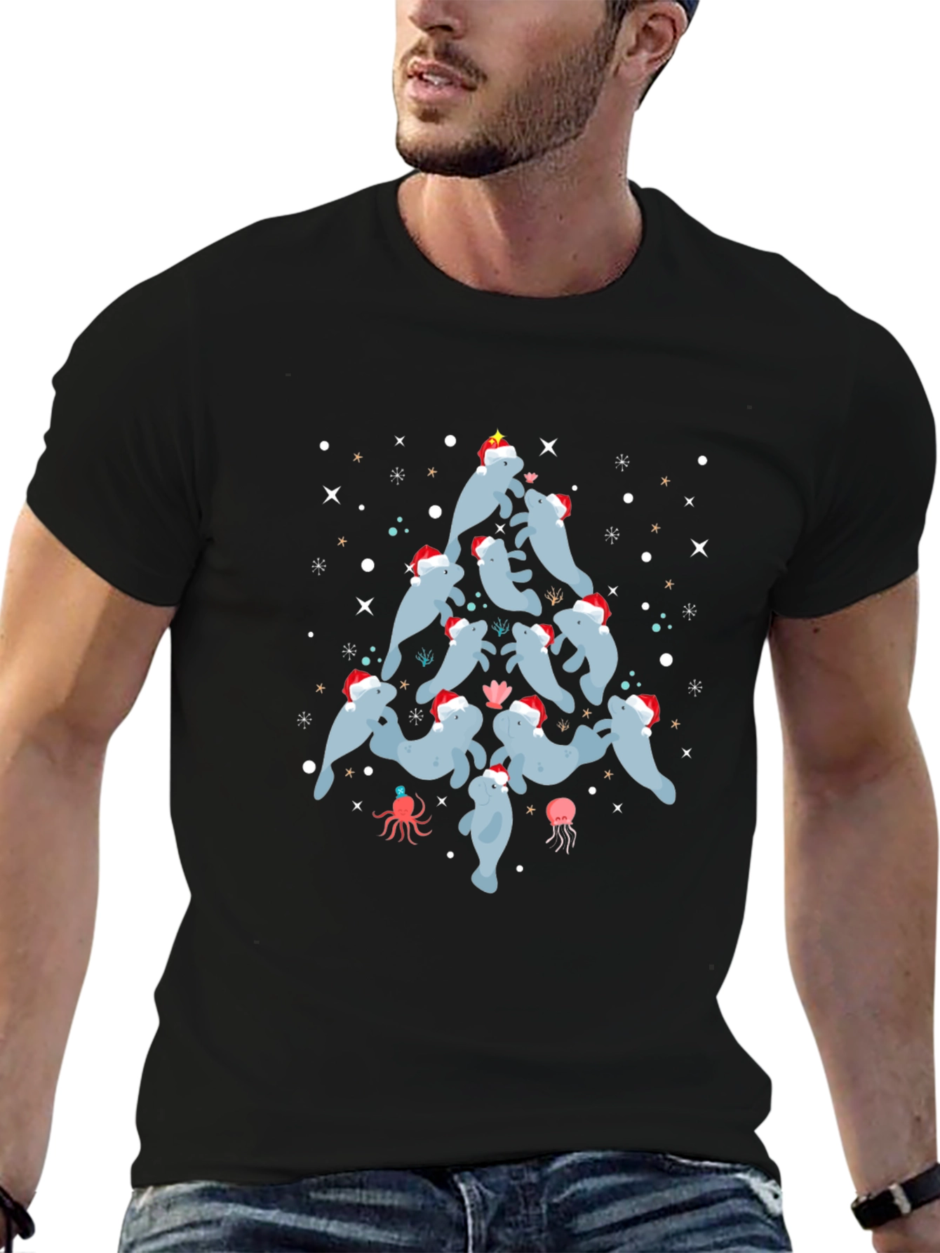 Festive Manatee Christmas Tree T-Shirt