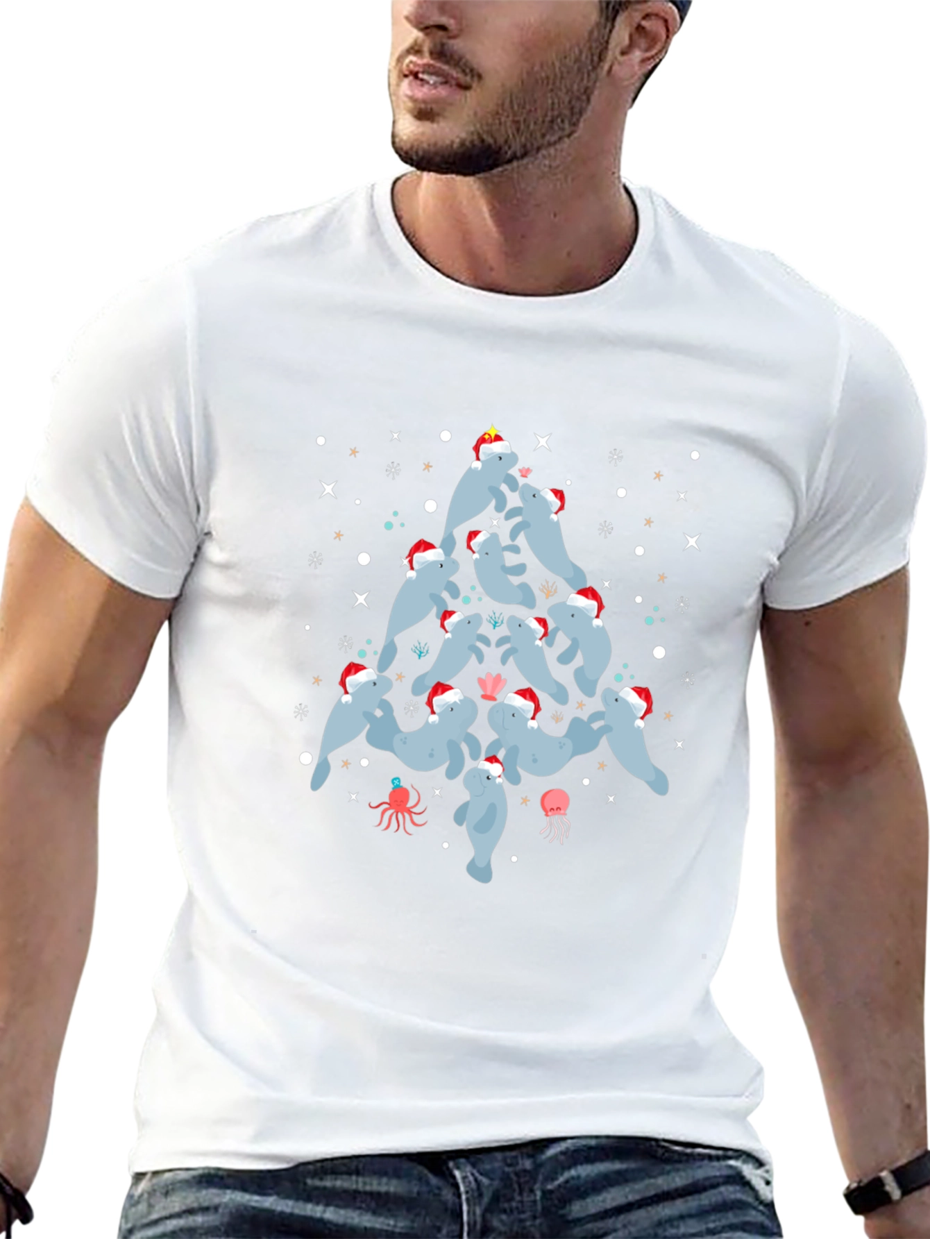 Festive Manatee Christmas Tree T-Shirt