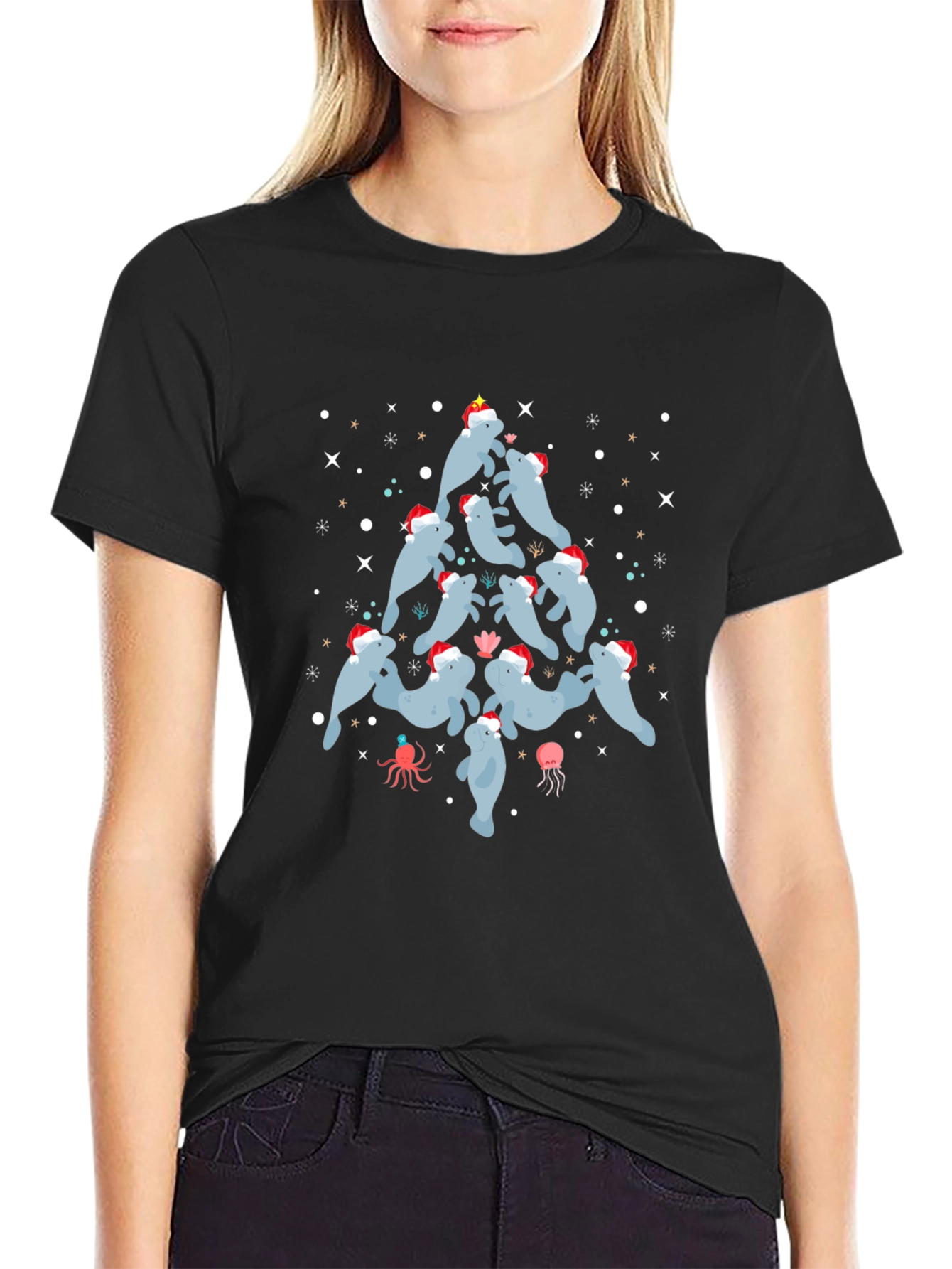Festive Manatee Christmas Tree T-Shirt