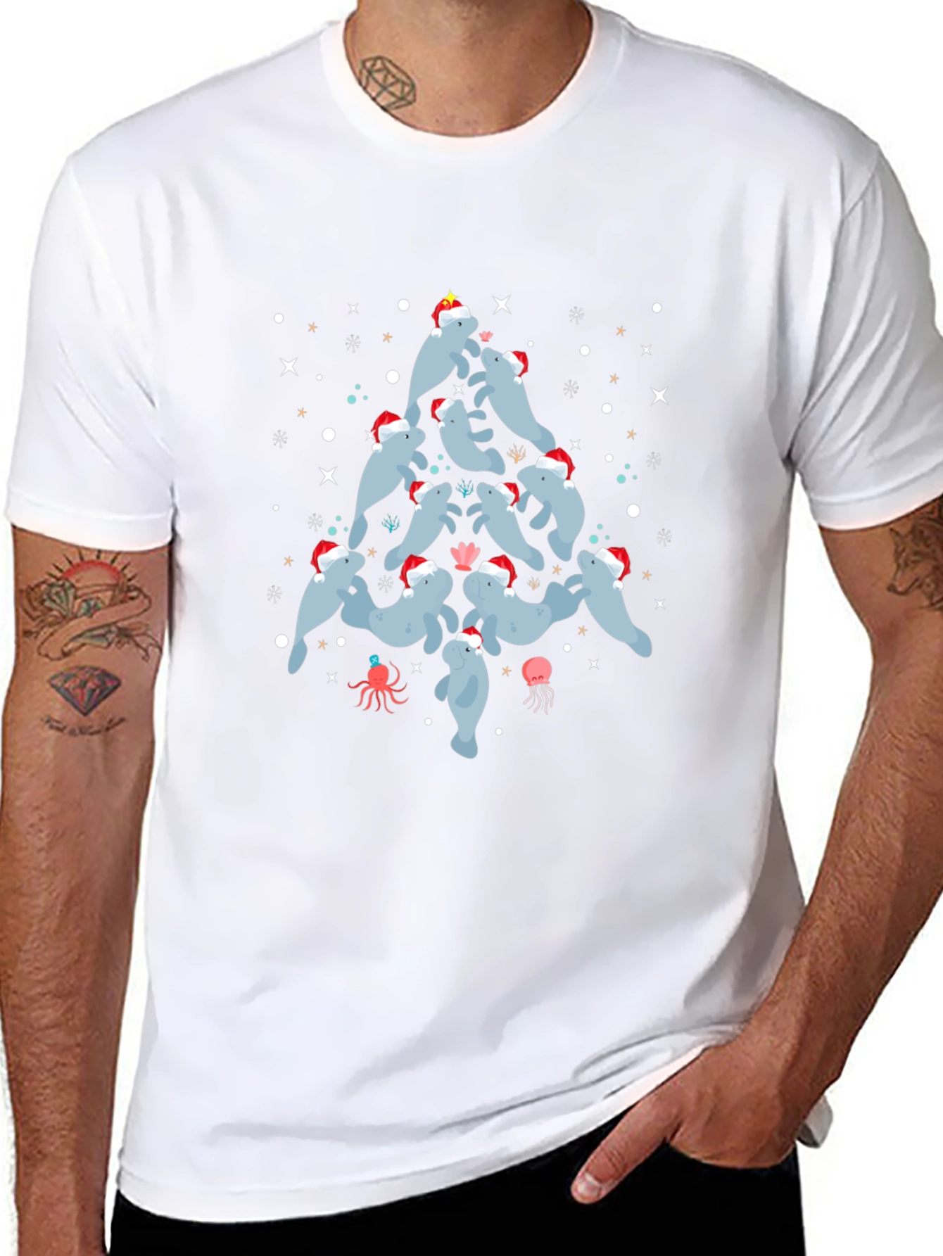 Festive Manatee Christmas Tree T-Shirt