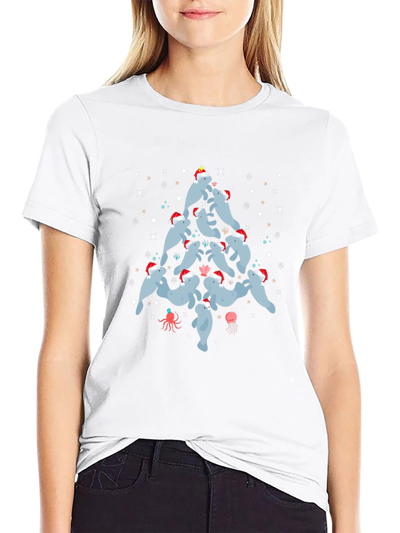 Festive Manatee Christmas Tree T-Shirt