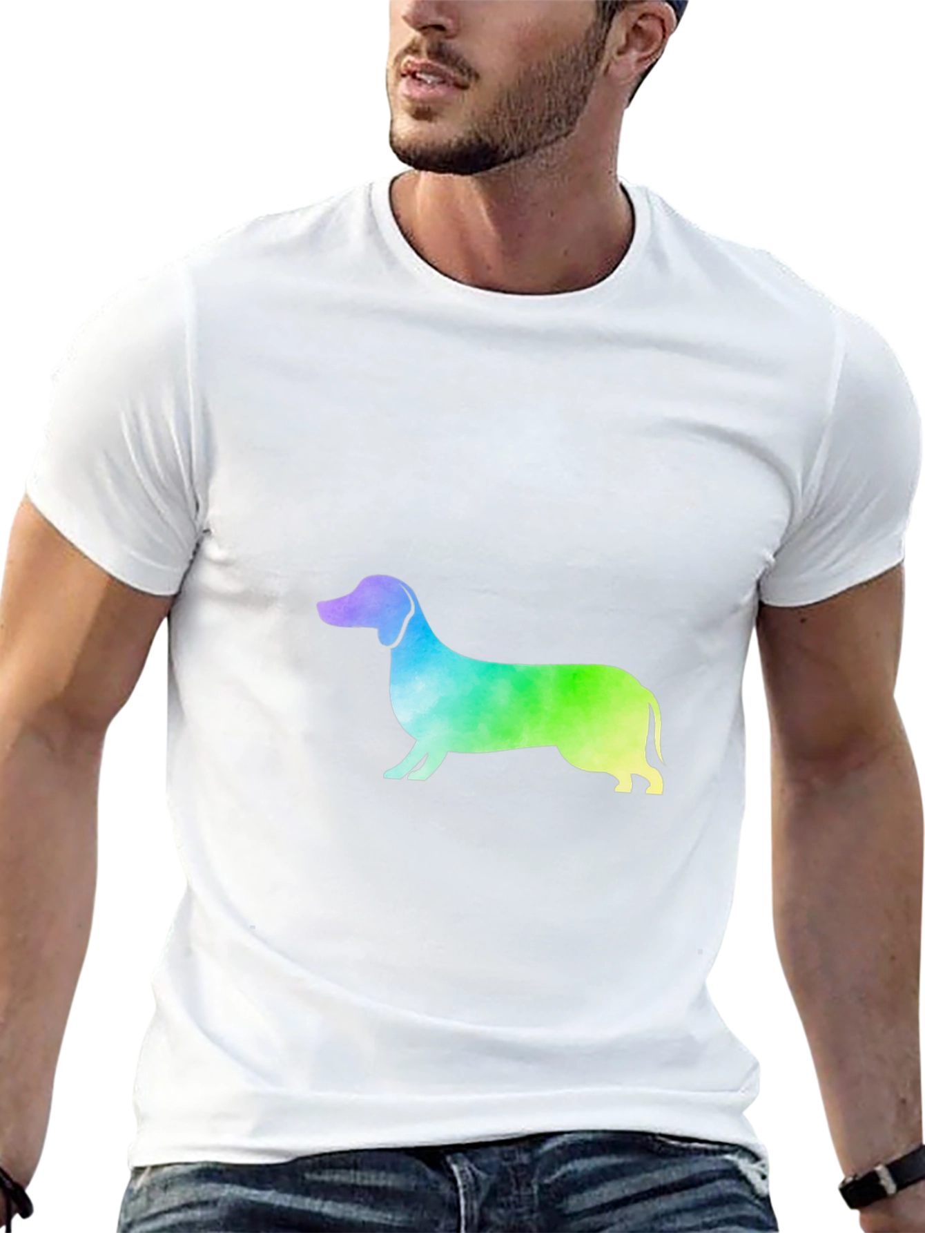 Rainbow Dachshund Graphic Tee - Black Cotton Blend