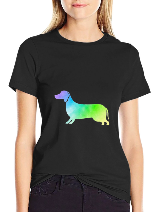 Rainbow Dachshund Graphic Tee - Black Cotton Blend