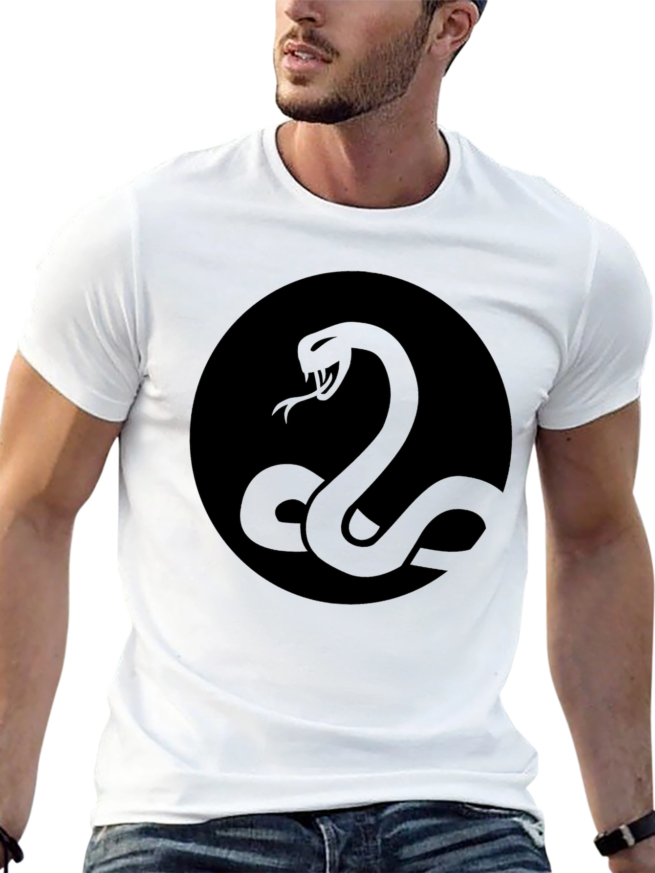 Mens Black Snake Graphic T-Shirt - Stylish Serpent Design