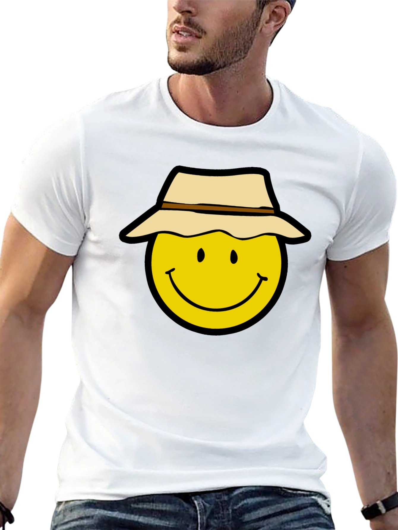 Smiley Face Hat T-Shirt - Cool Graphic Tee