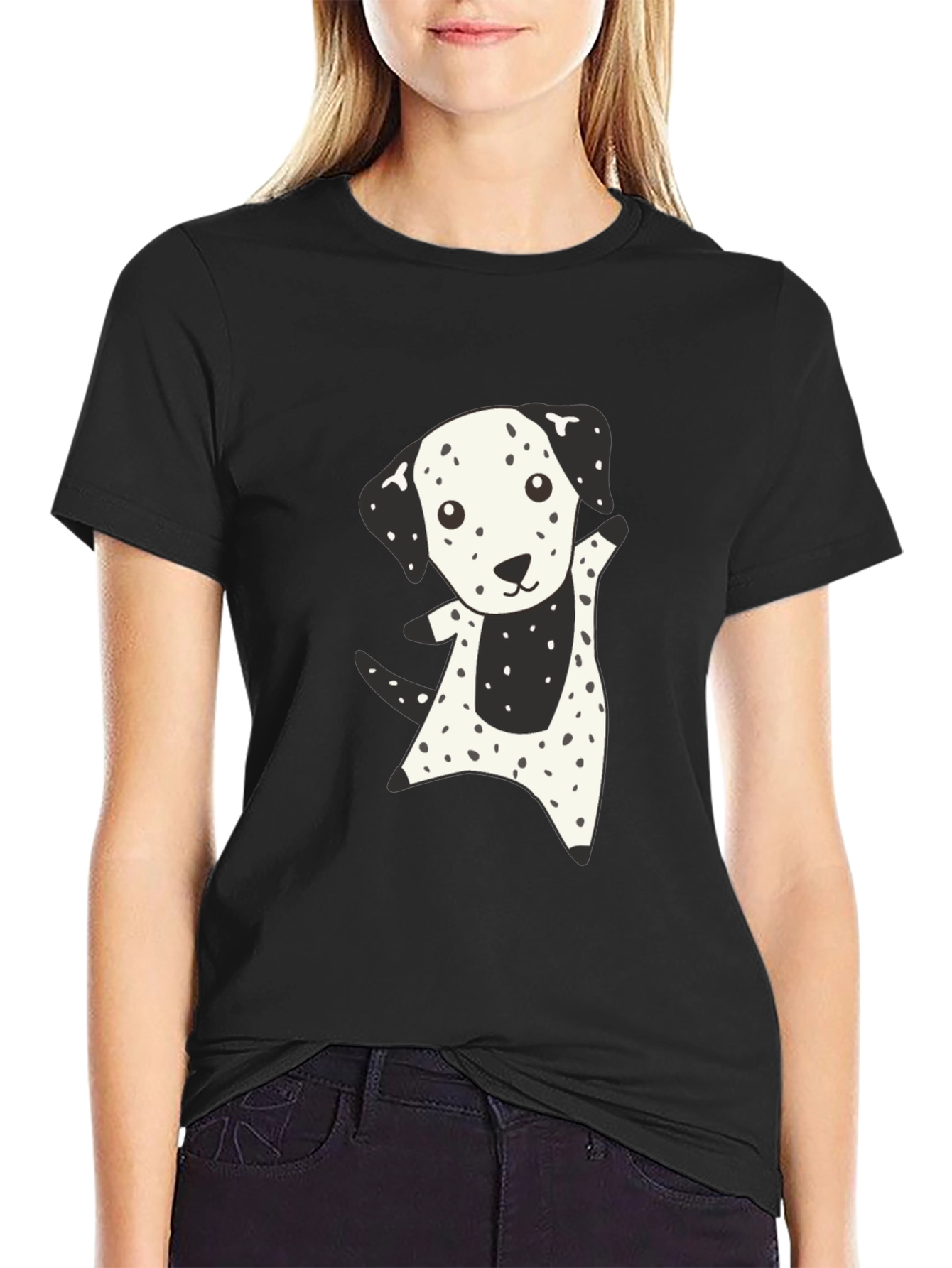 Cute Dalmatian Dog Graphic Black T-Shirt