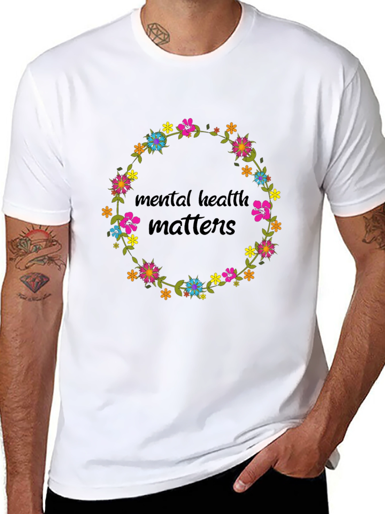 Mental Health Matters Floral Wreath Graphic Tee