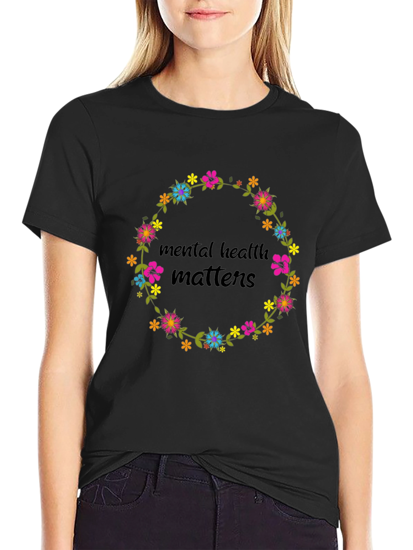 Mental Health Matters Floral Wreath Graphic Tee