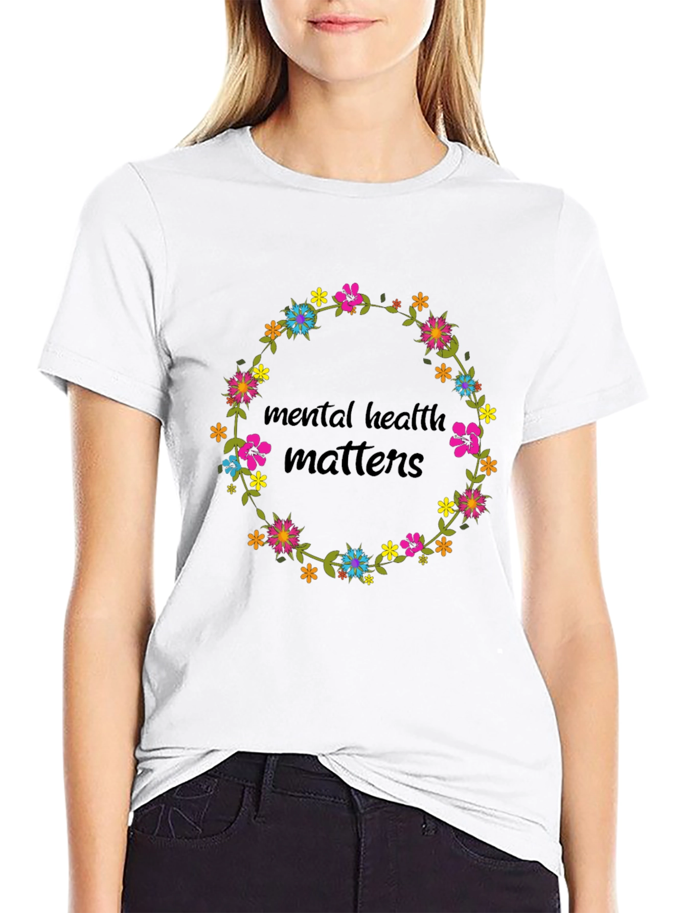 Mental Health Matters Floral Wreath Graphic Tee