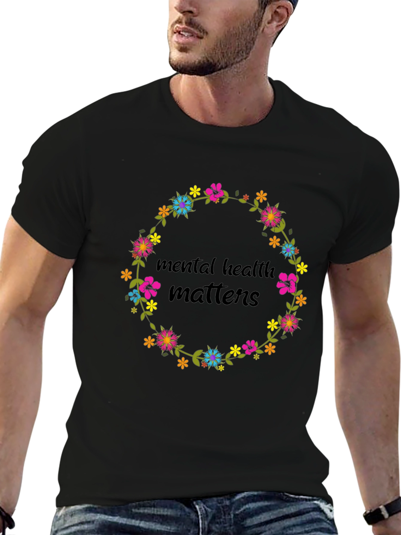 Mental Health Matters Floral Wreath Graphic Tee