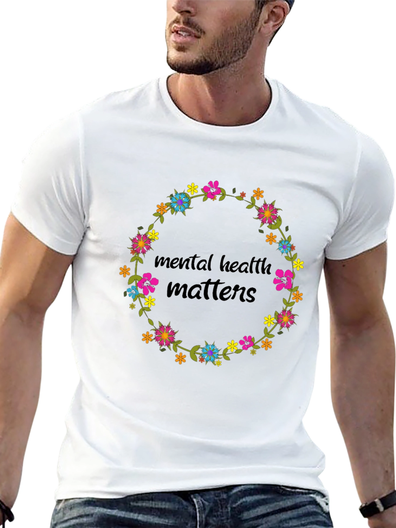 Mental Health Matters Floral Wreath Graphic Tee