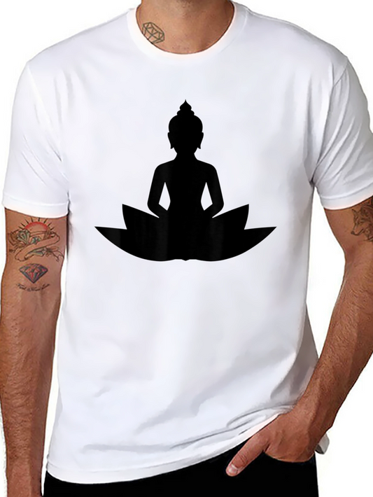 Buddha Lotus Graphic T-Shirt - Black Casual Tee