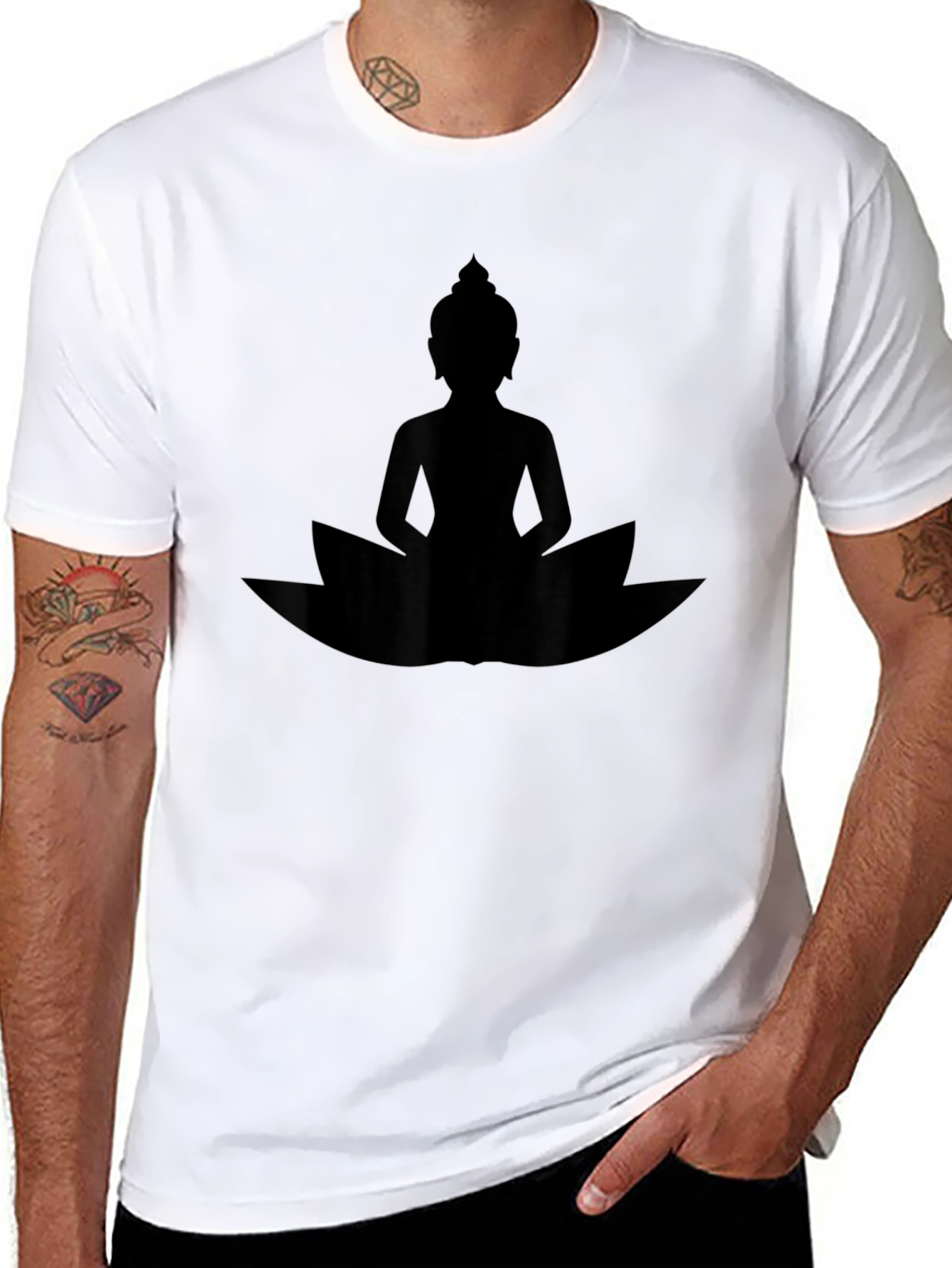 Buddha Lotus Graphic T-Shirt - Black Casual Tee