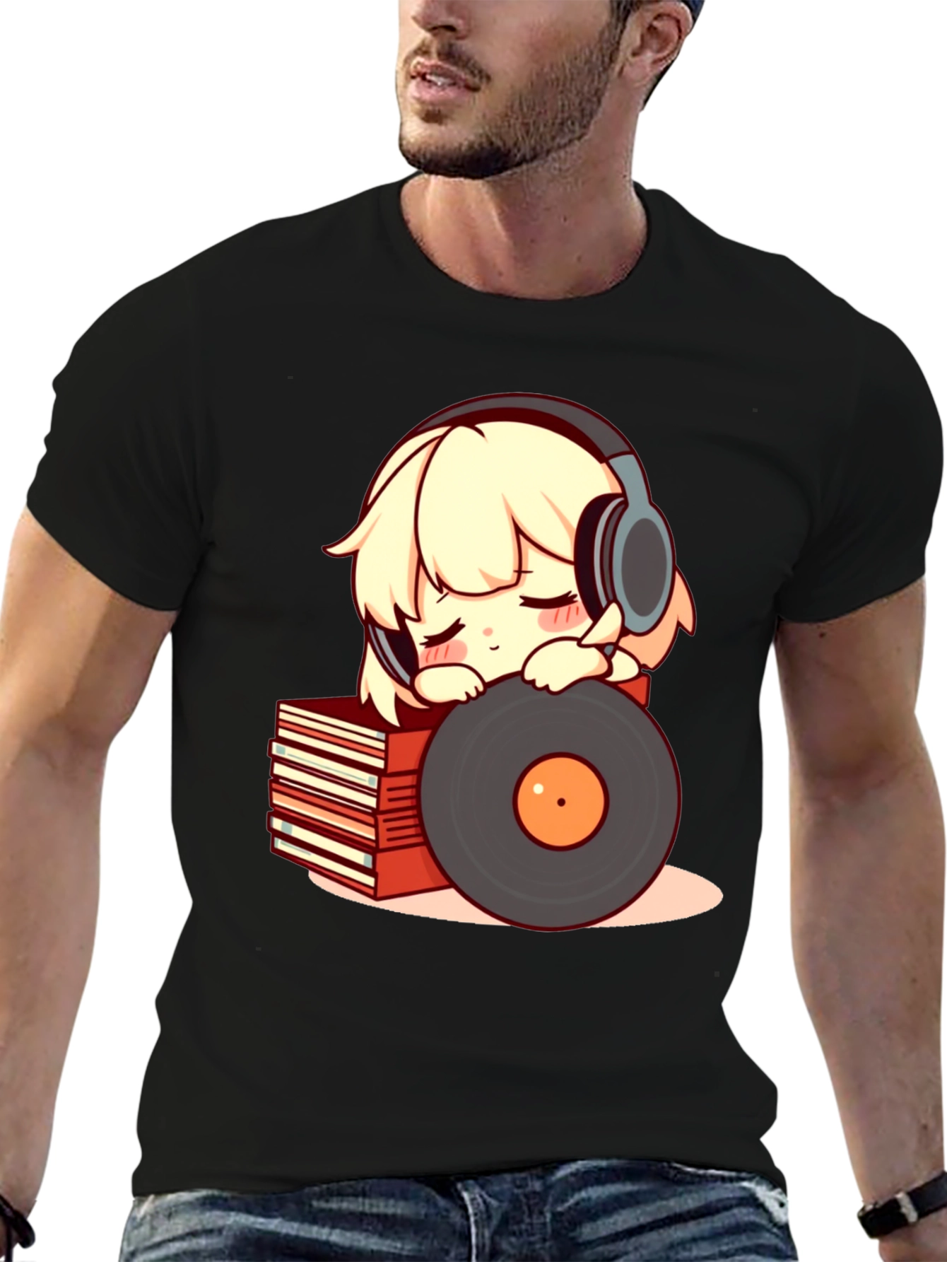 Anime Girl with Headphones Graphic Tee