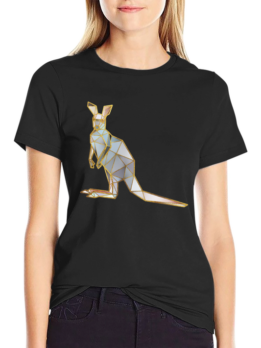 Geometric Kangaroo Graphic Tee - Black Cotton