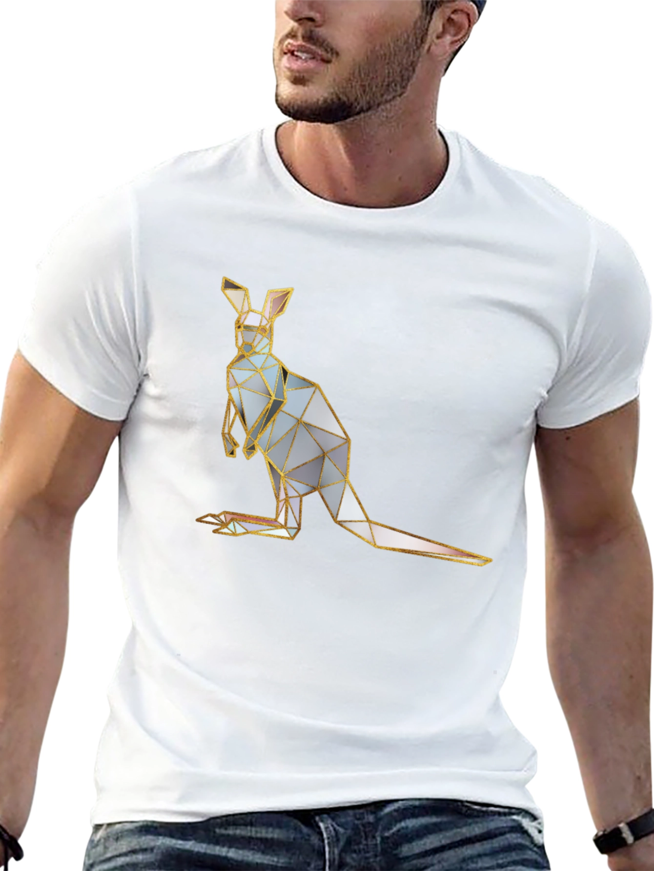Geometric Kangaroo Graphic Tee - Black Cotton
