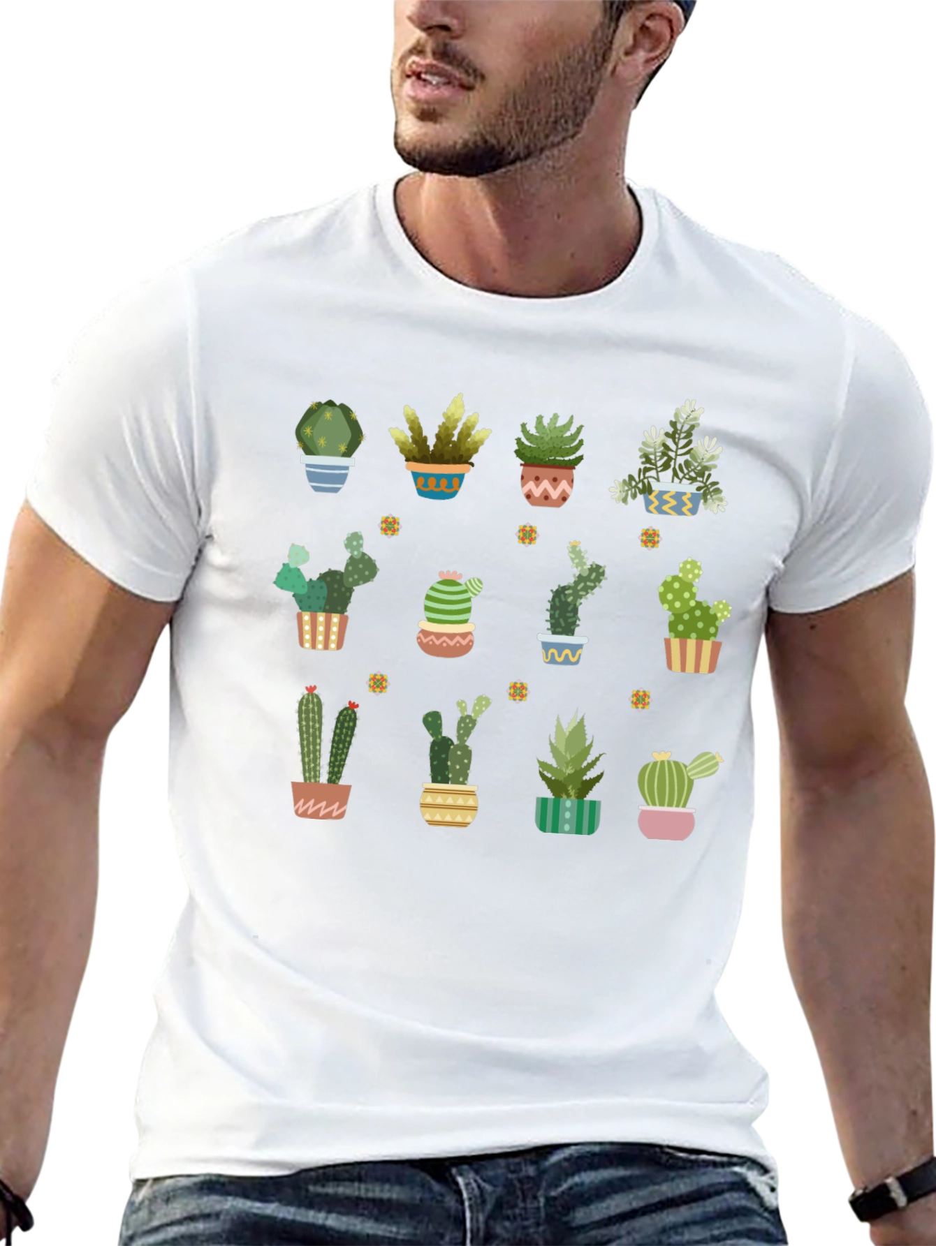 Cactus Plant Graphic Print Black T-Shirt