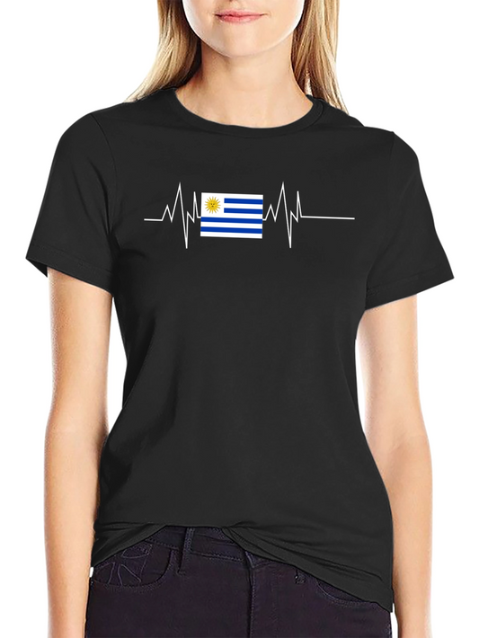 Uruguay Flag Heartbeat T-Shirt - Black