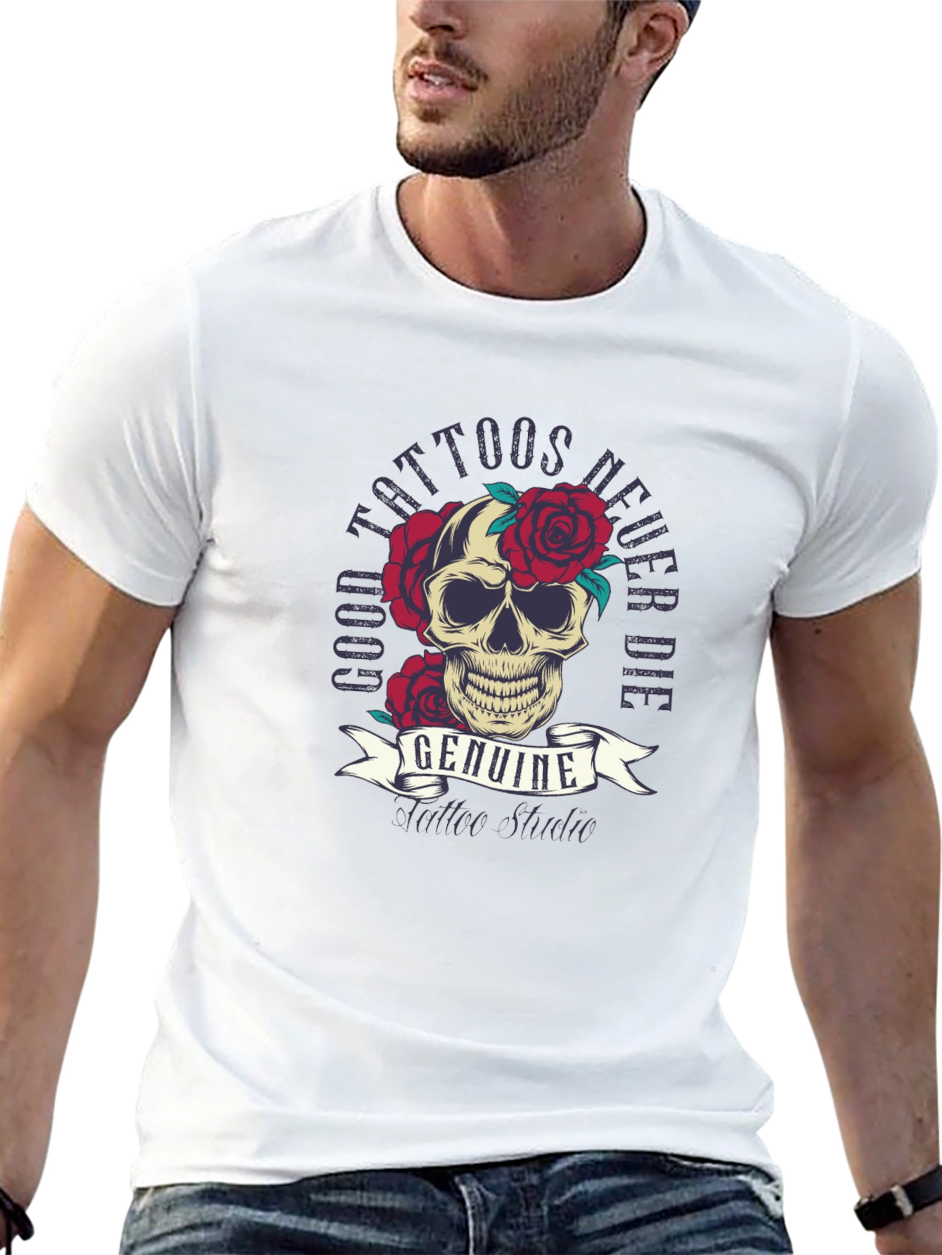 Skull & Roses Tattoo Style Graphic Tee