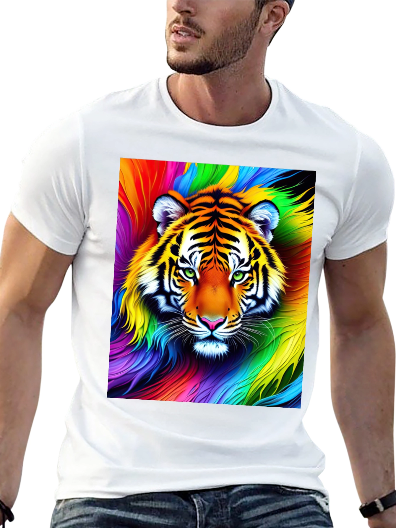 Rainbow Tiger Graphic Tee - Vibrant Unisex Shirt