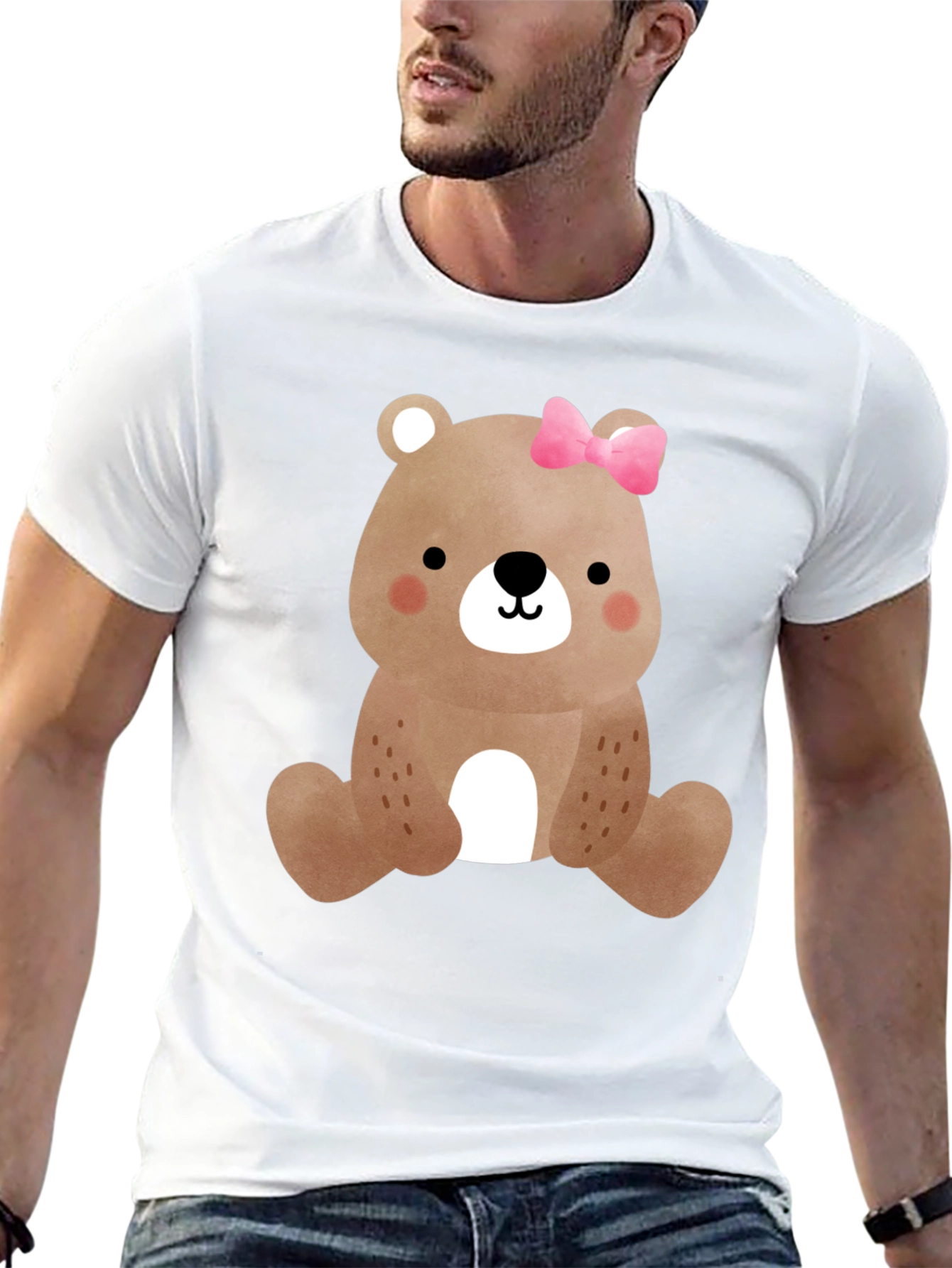 Cute Bear with Bow Mens Graphic Tee