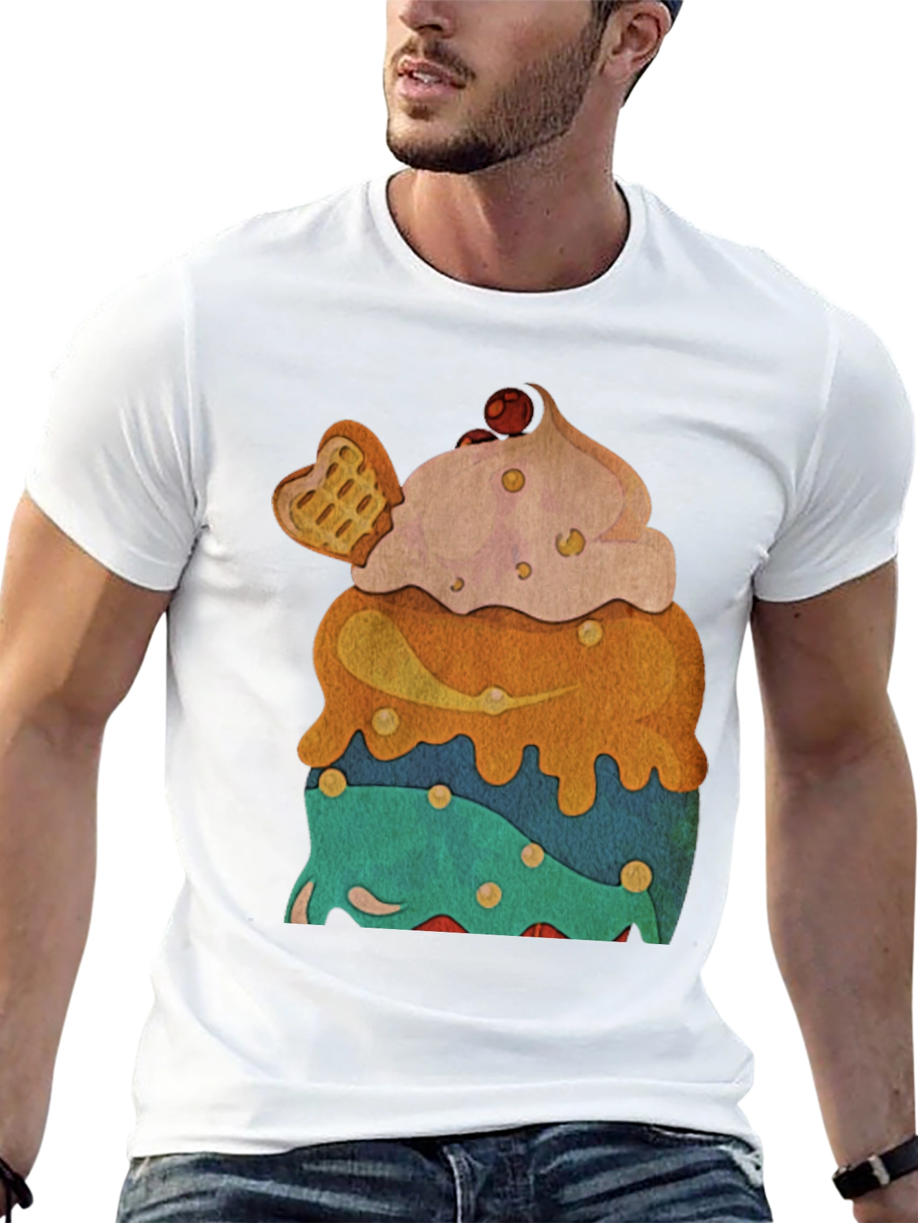 Novelty Dessert T-Shirt - Cupcake with Waffle Heart