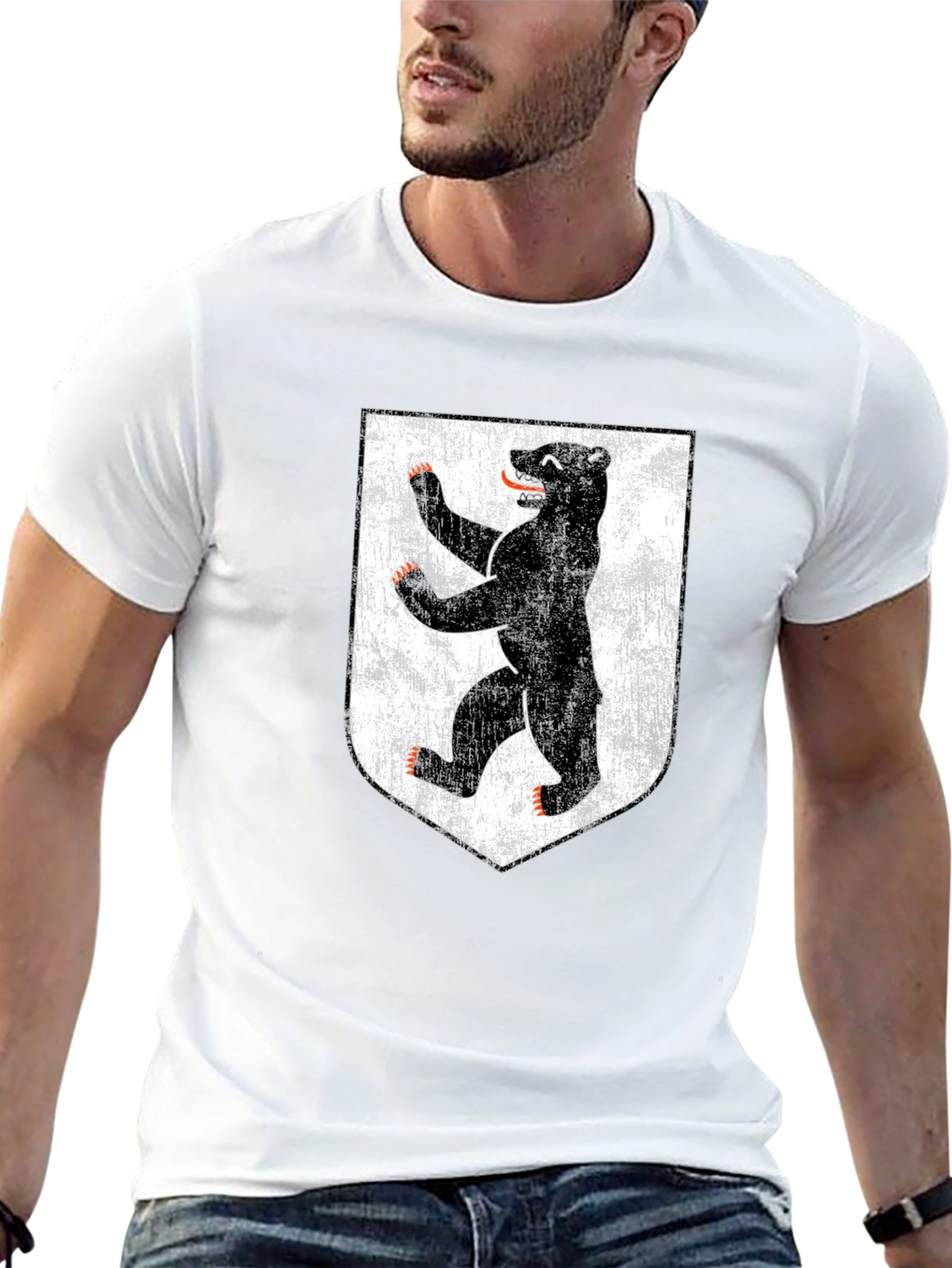 Berlin Bear Graphic T-Shirt - Distressed Shield Design
