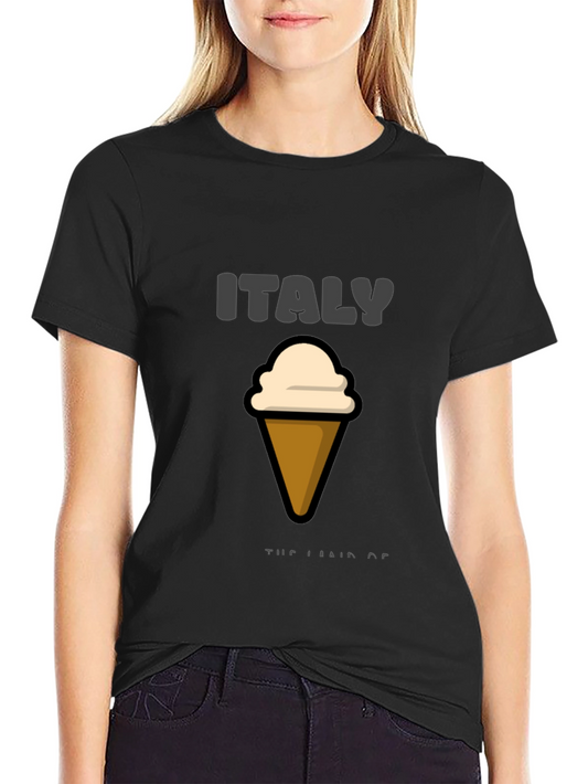 Italy Ice Cream Graphic Black T-Shirt